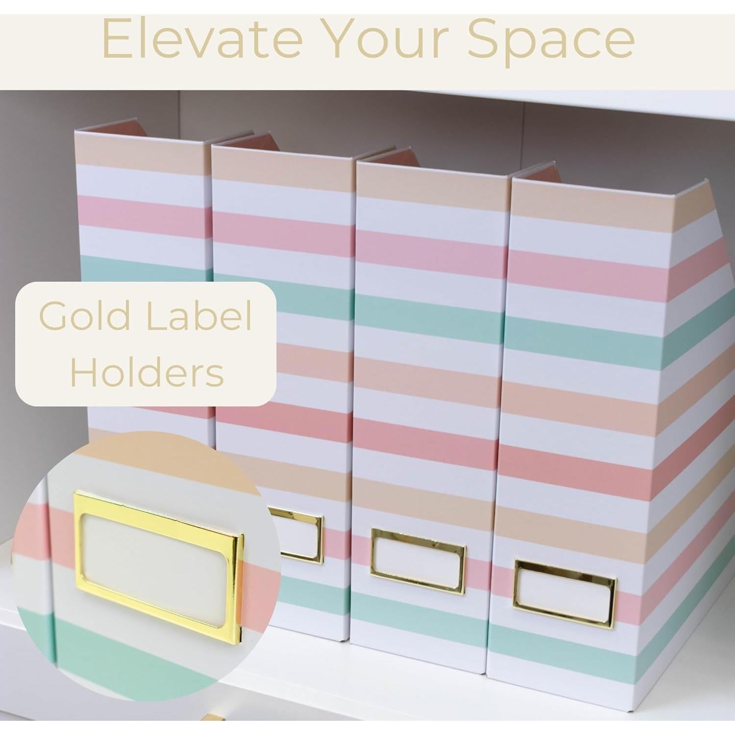 Juego de 4 Soportes Plegables para Revistas Blu Monaco Rayas Pastel