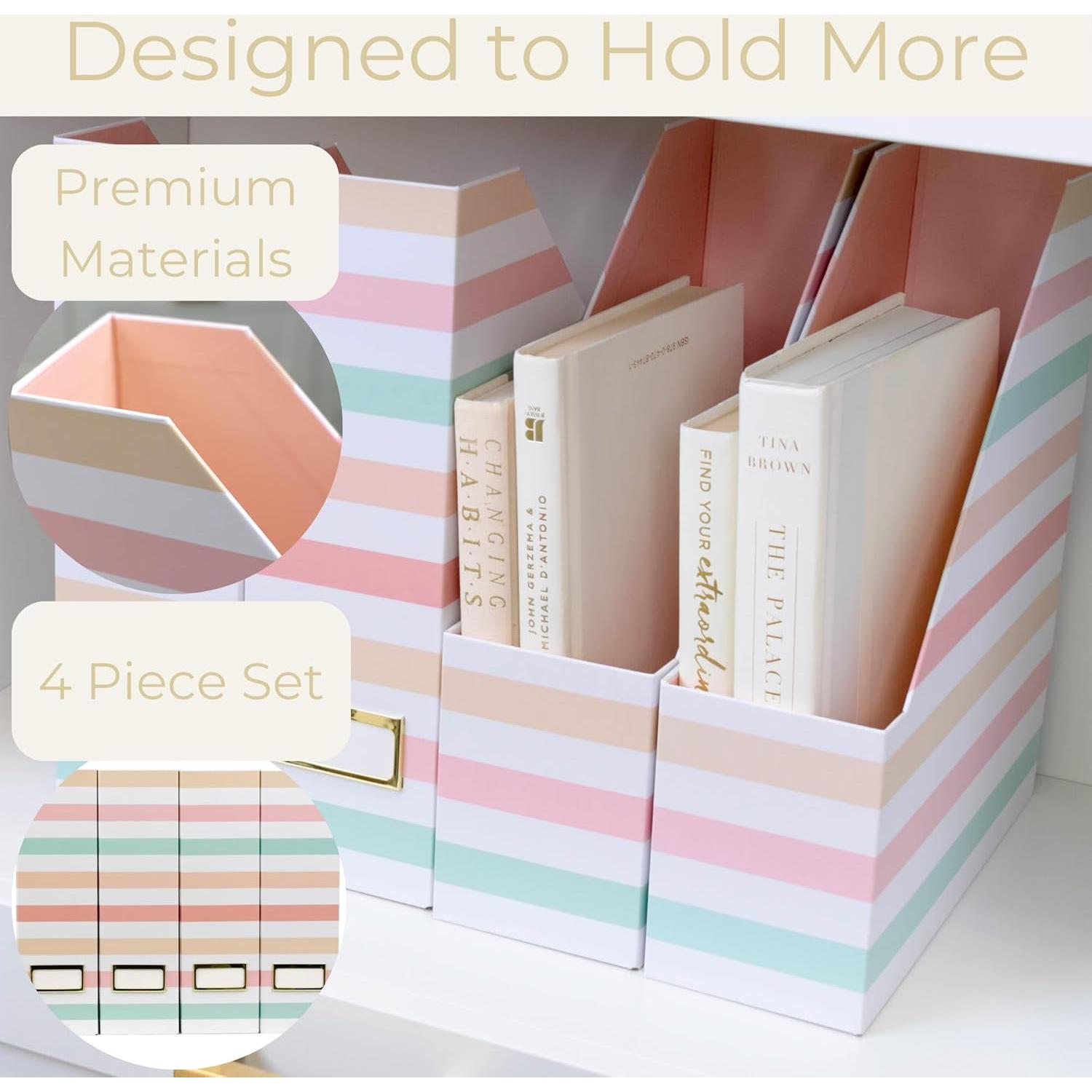 Juego de 4 Soportes Plegables para Revistas Blu Monaco Rayas Pastel