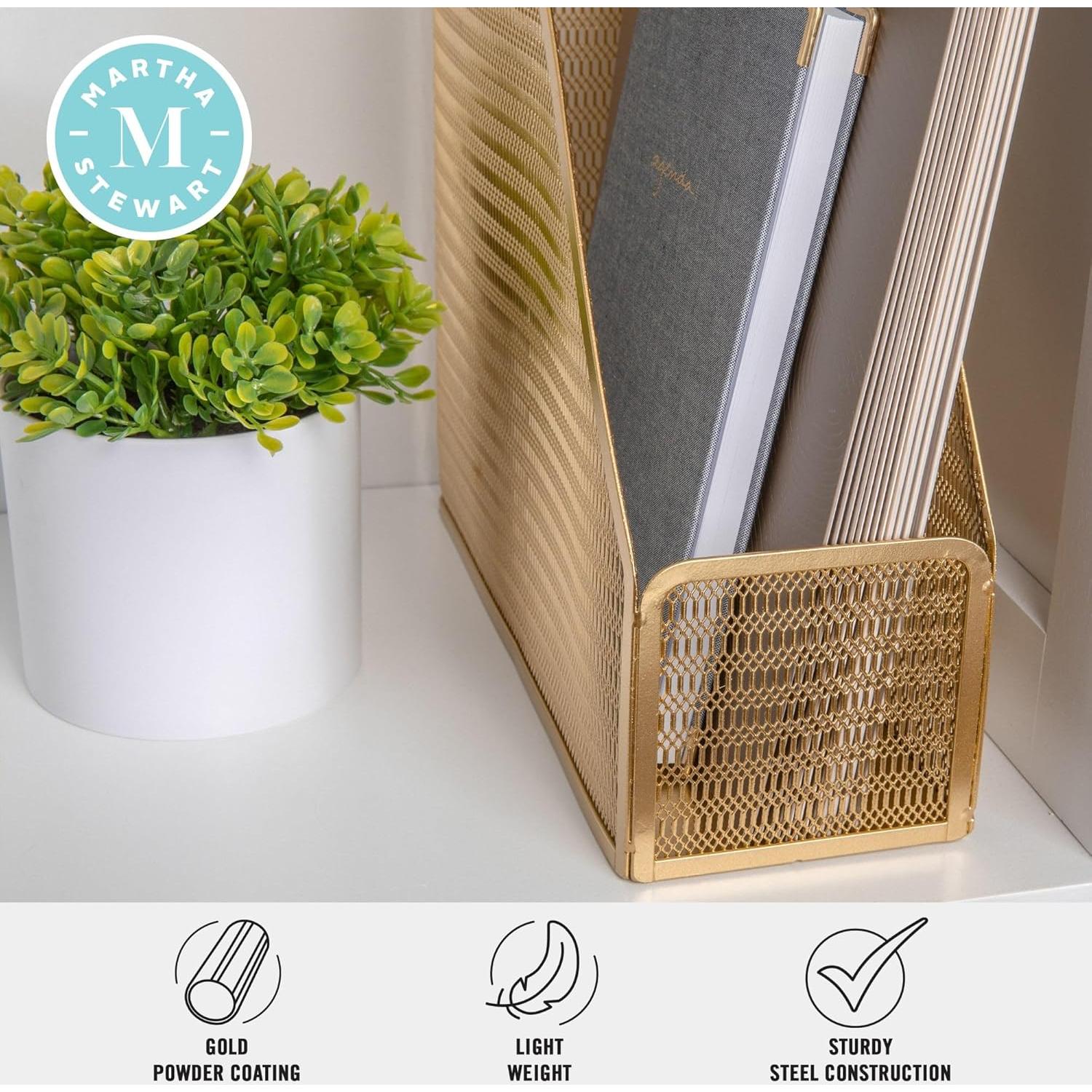 Soporte de Revistas de Metal Dorado Martha Stewart 24.77x9.53x29.21cm