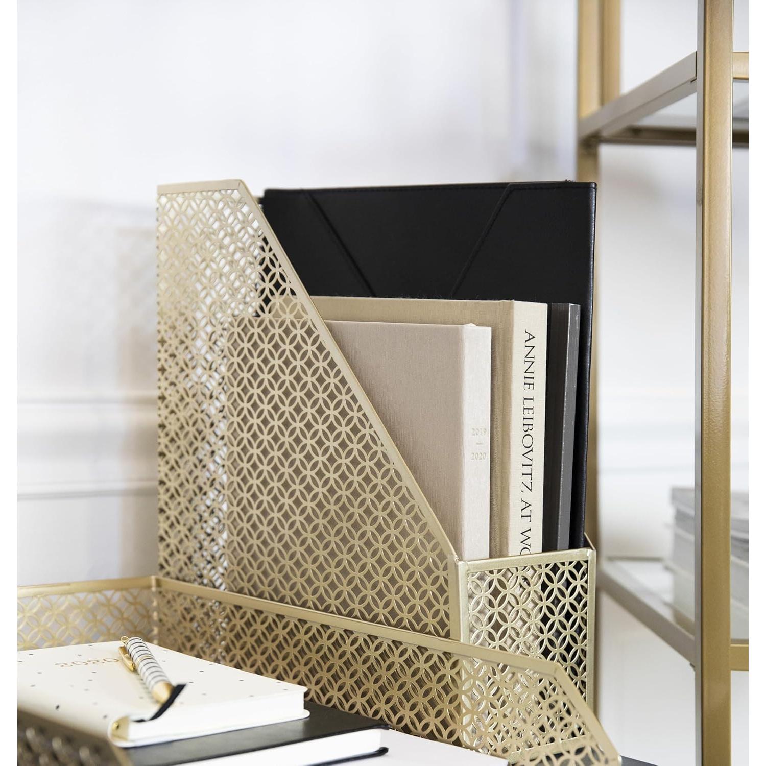 Soporte para Revistas BLU MONACO Dorado - Organizador de Metal 24.77x29.21 cm