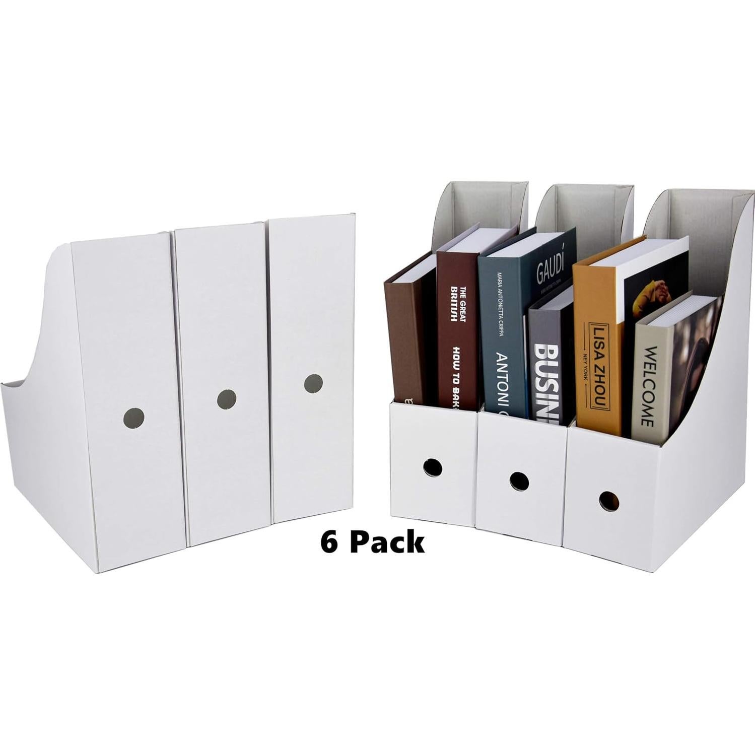 Soporte de Revistas Blanco HUAPRINT - 6 Paquetes, Cartón Resistente