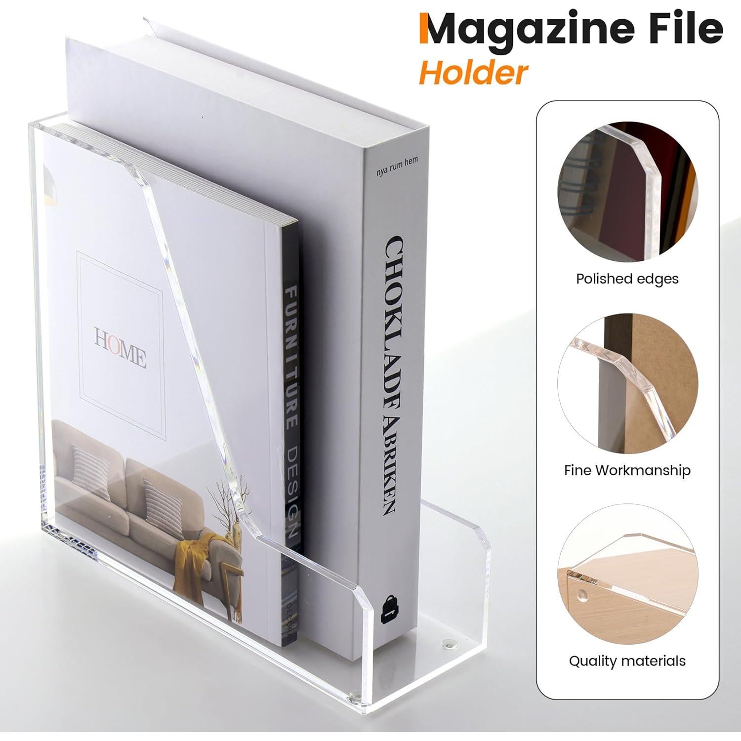 Soporte Vertical de Revistas Acrílico HeZone 2-Pack 21.5x8x22 cm