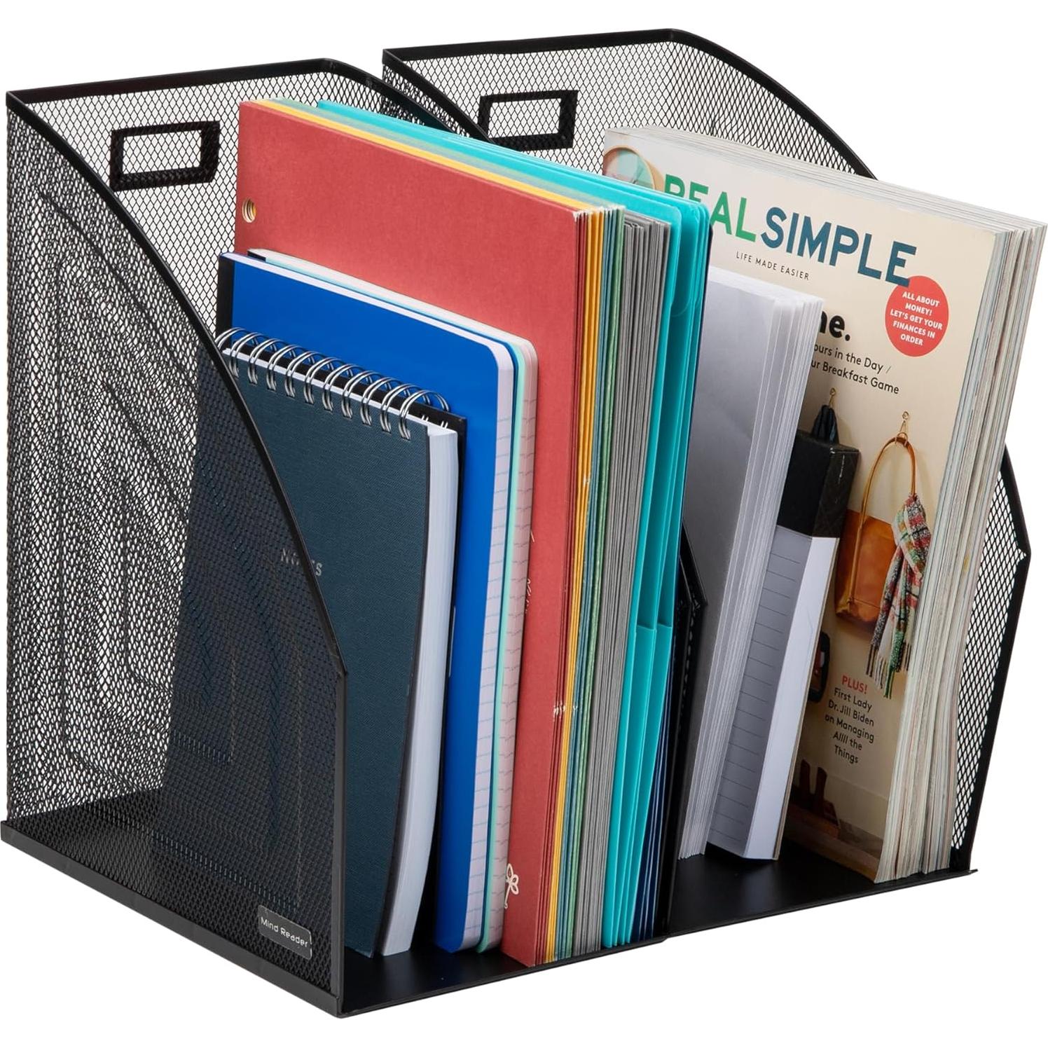 Organizador de Escritorio Vertical Mind Reader, Juego de 2, Malla Negra, 25.4x15.88x31.75 cm