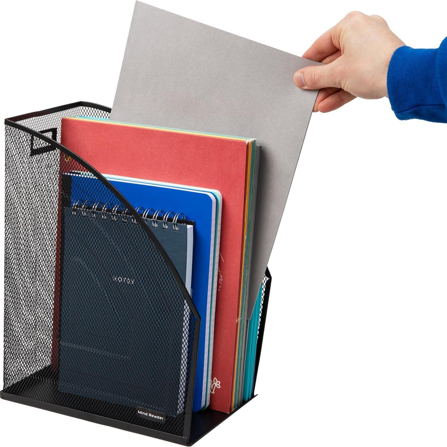 Organizador de Escritorio Vertical Mind Reader, Juego de 2, Malla Negra, 25.4x15.88x31.75 cm