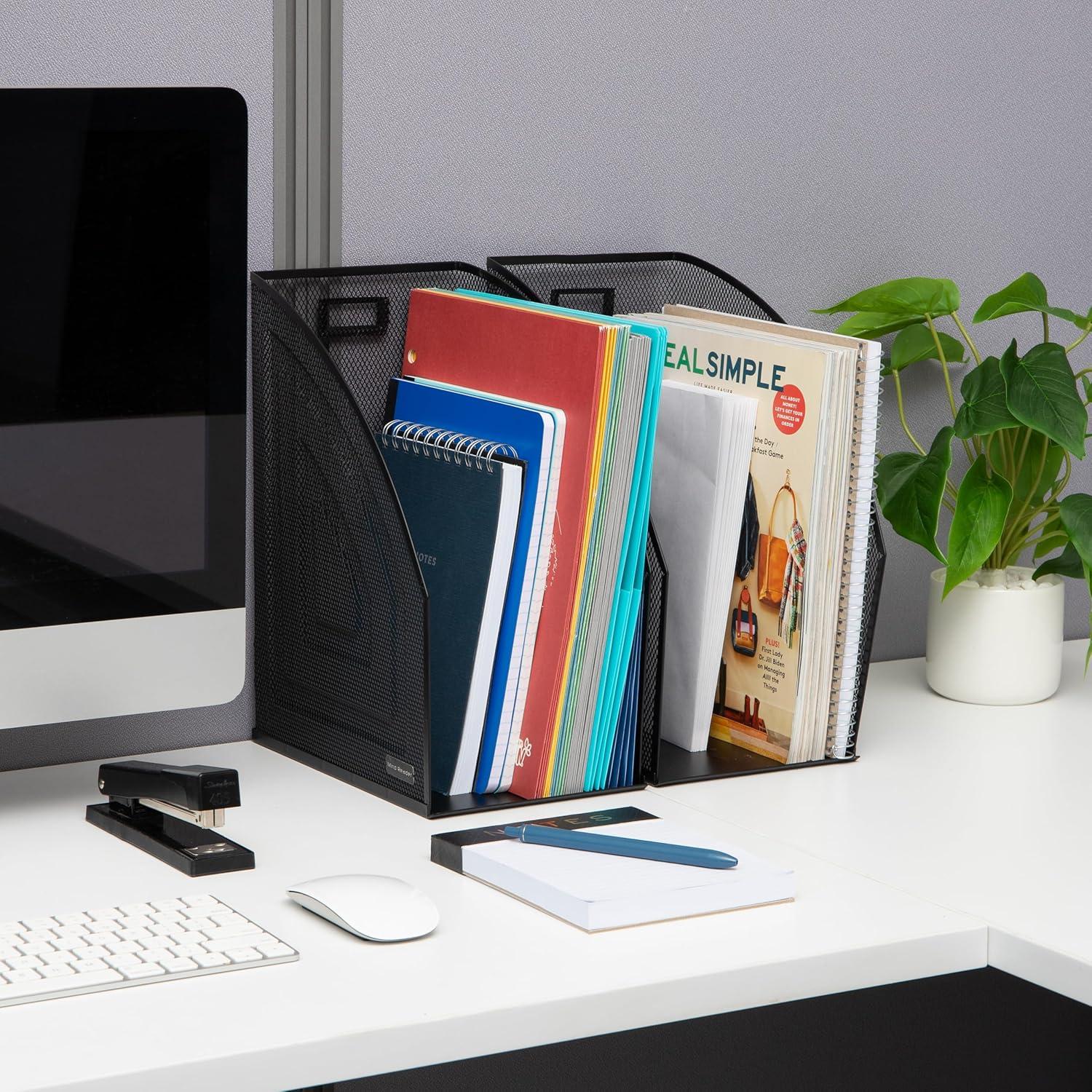 Organizador de Escritorio Vertical Mind Reader, Juego de 2, Malla Negra, 25.4x15.88x31.75 cm