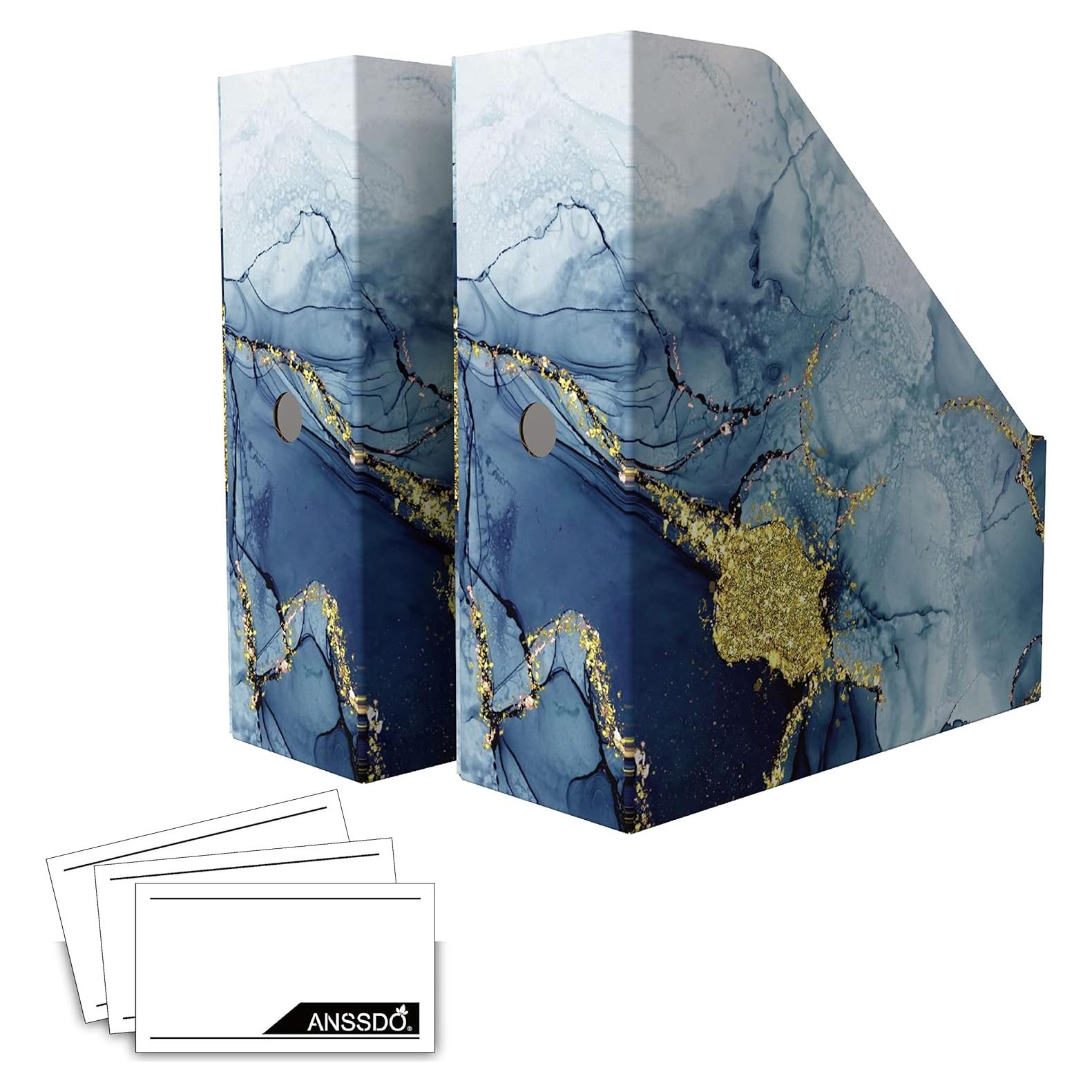 Soporte de Revistas de Cartón Organizador Azul Dorado - Paquete de 12