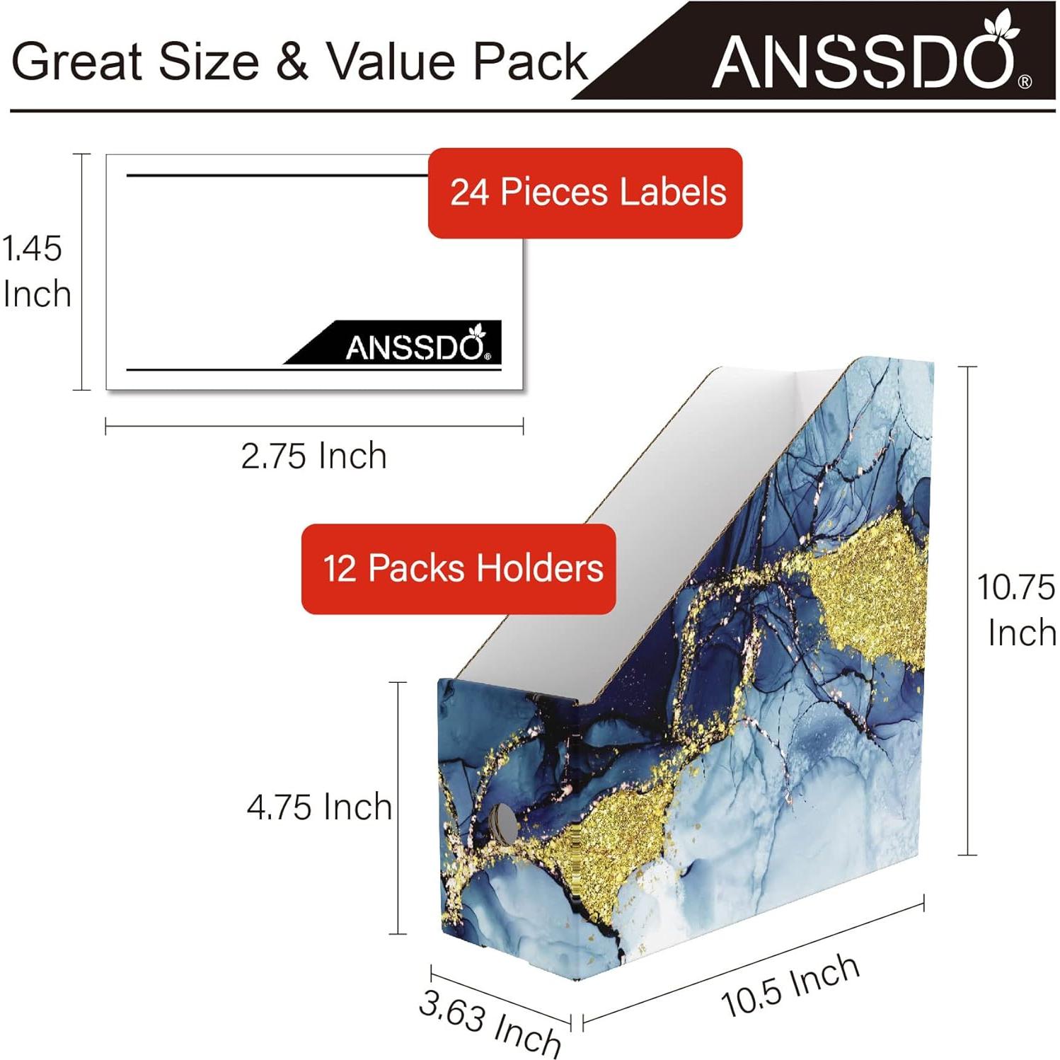 Soporte de Revistas de Cartón Organizador Azul Dorado - Paquete de 12