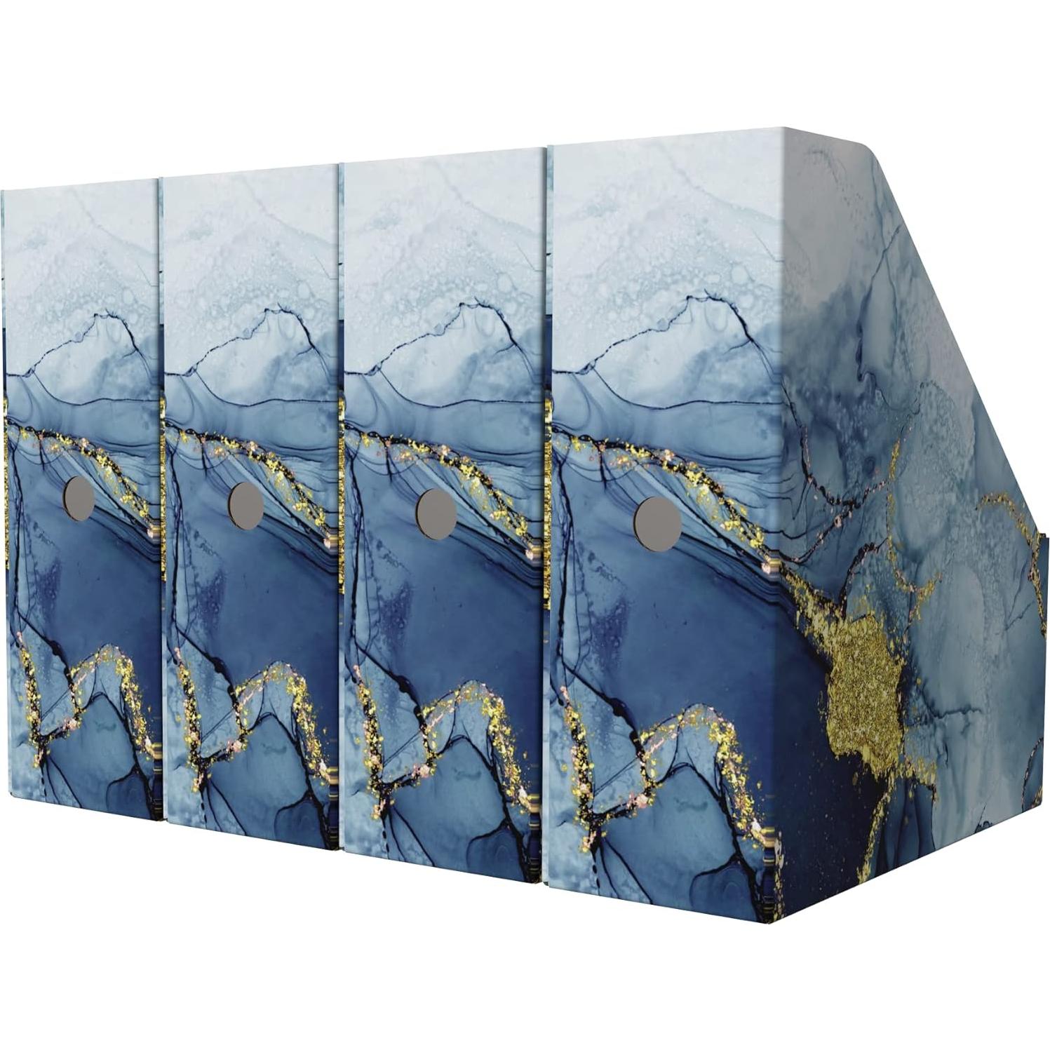 Soporte de Revistas de Cartón Organizador Azul Dorado - Paquete de 12