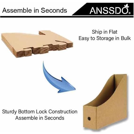 Paquete de 12 Soportes de Revistas de Cartón Marrón - Organizador de Archivos