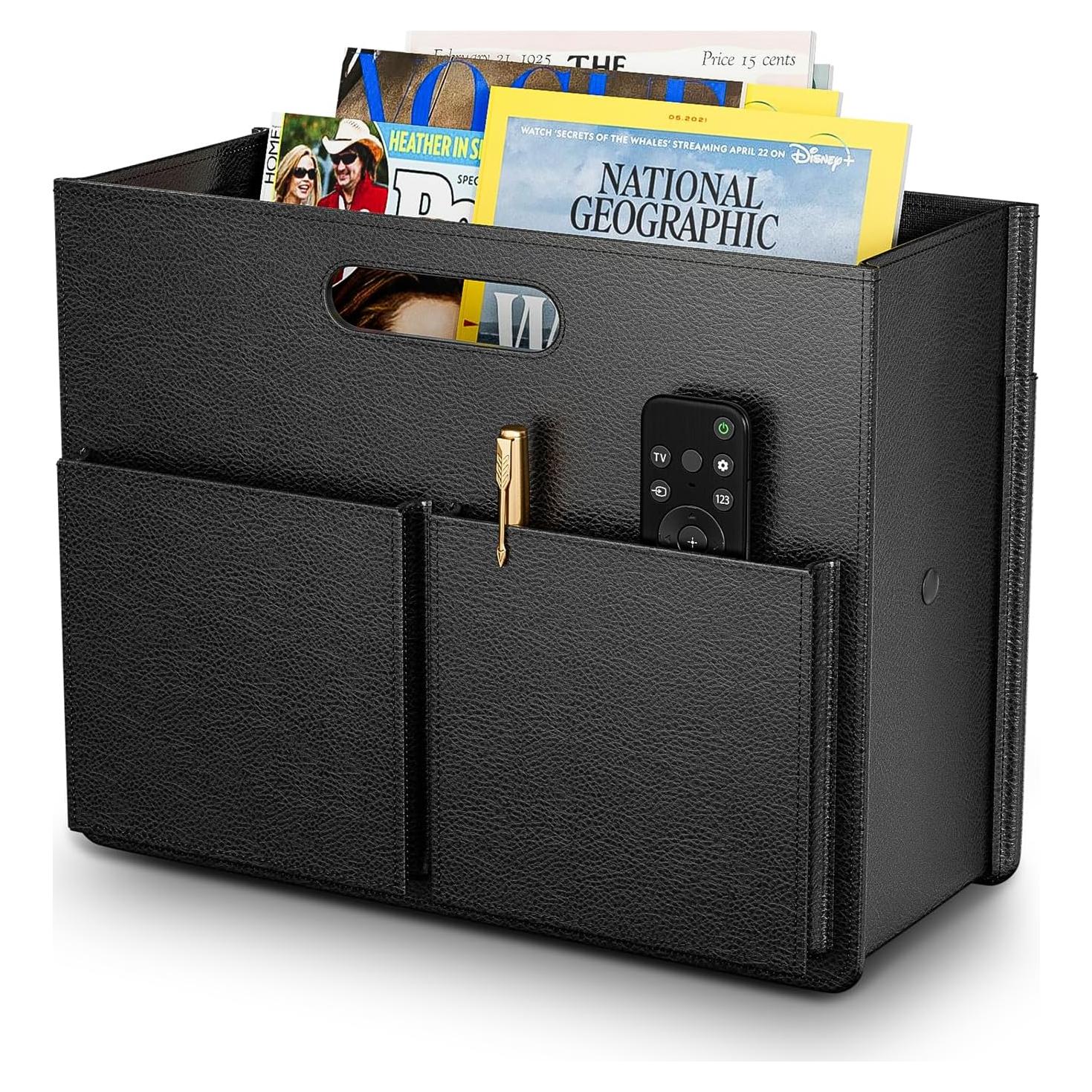 Soporte de Revistas Plegable ABC life de Cuero PU Negro 35.1x15x26.9cm