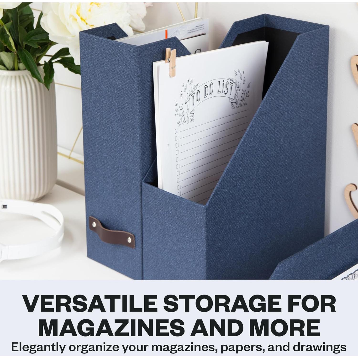 Caja de Almacenamiento Vertical Bigso Estelle - Organizador de Revistas Azul 32cm