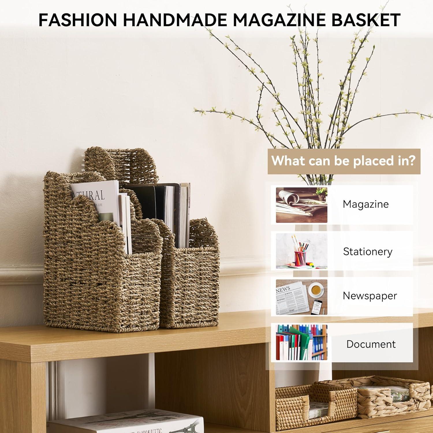 BROWNLILY Soporte para Revistas de Algas Marinas Tejidas 38x15x26cm