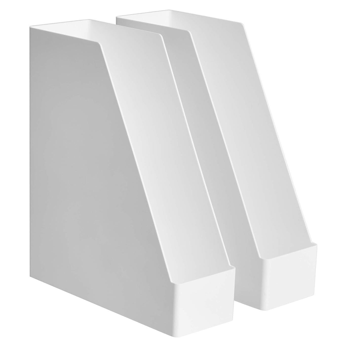Organizador de Plástico Amazon Basics - Soporte para Revistas, Blanco, 12 Unidades
