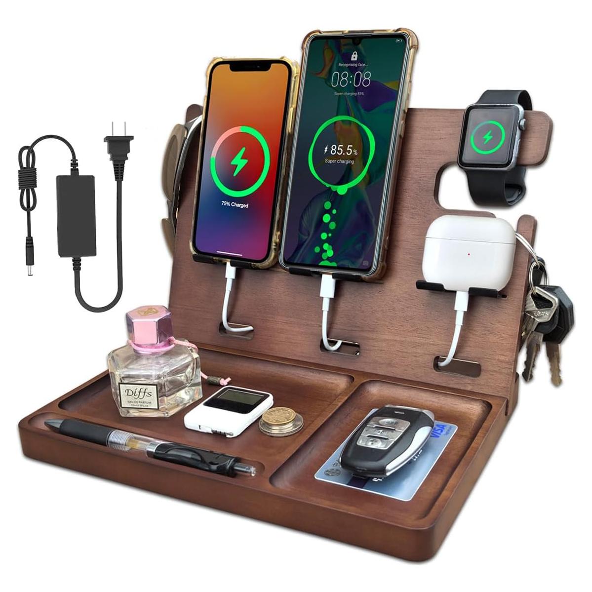 Estación de Carga de Madera Xunhomon 3 en 1 USB C QC 3.0