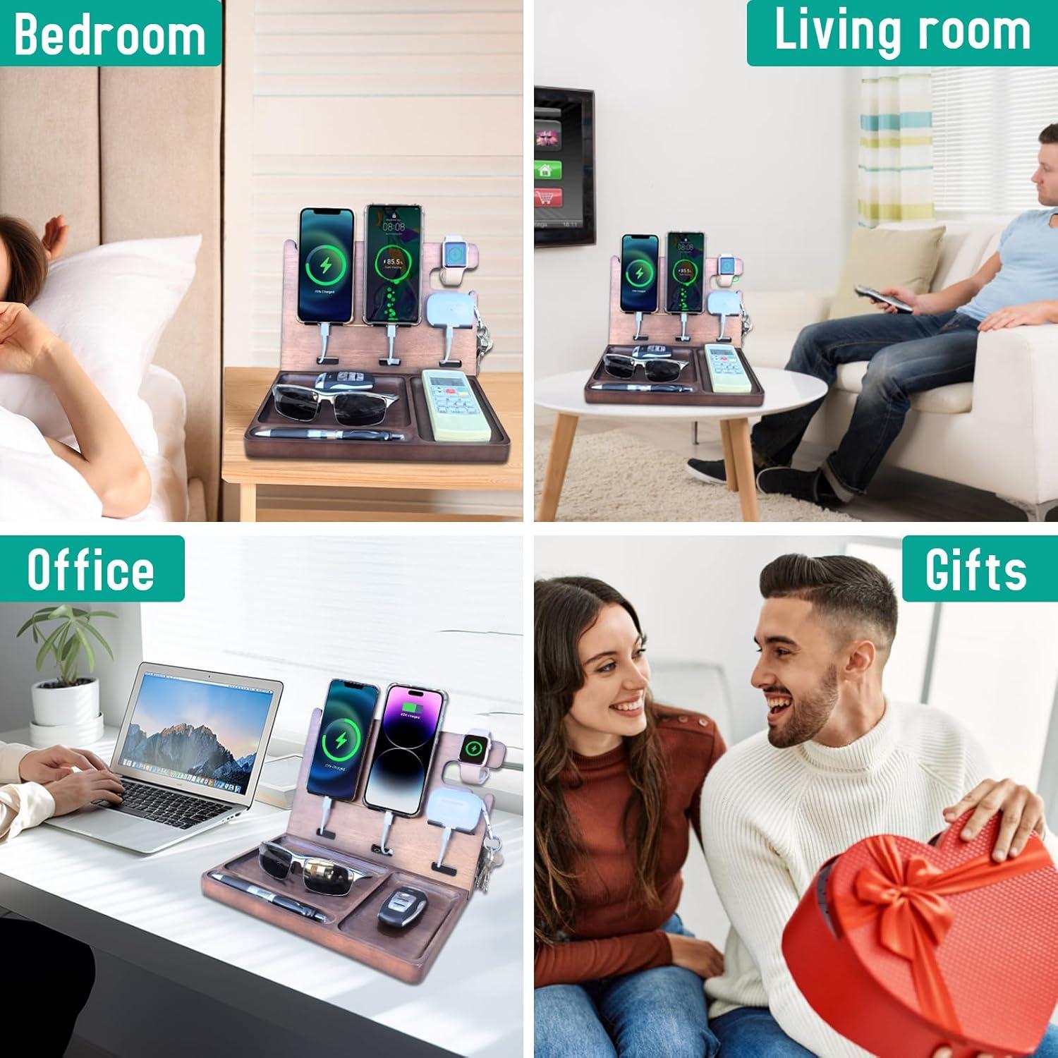 Estación de Carga de Madera Xunhomon 3 en 1 USB C QC 3.0