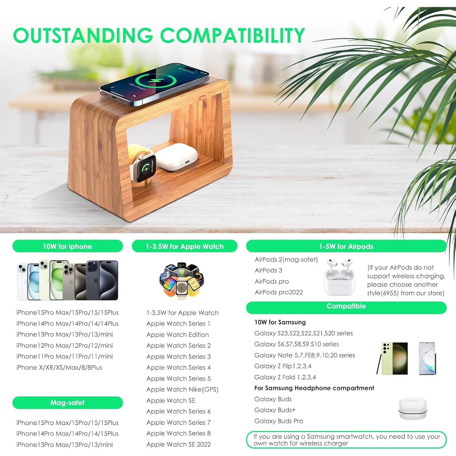 Estación de Carga Inalámbrica 3-en-1 HQOBZX para iPhone, AirPods, iWatch