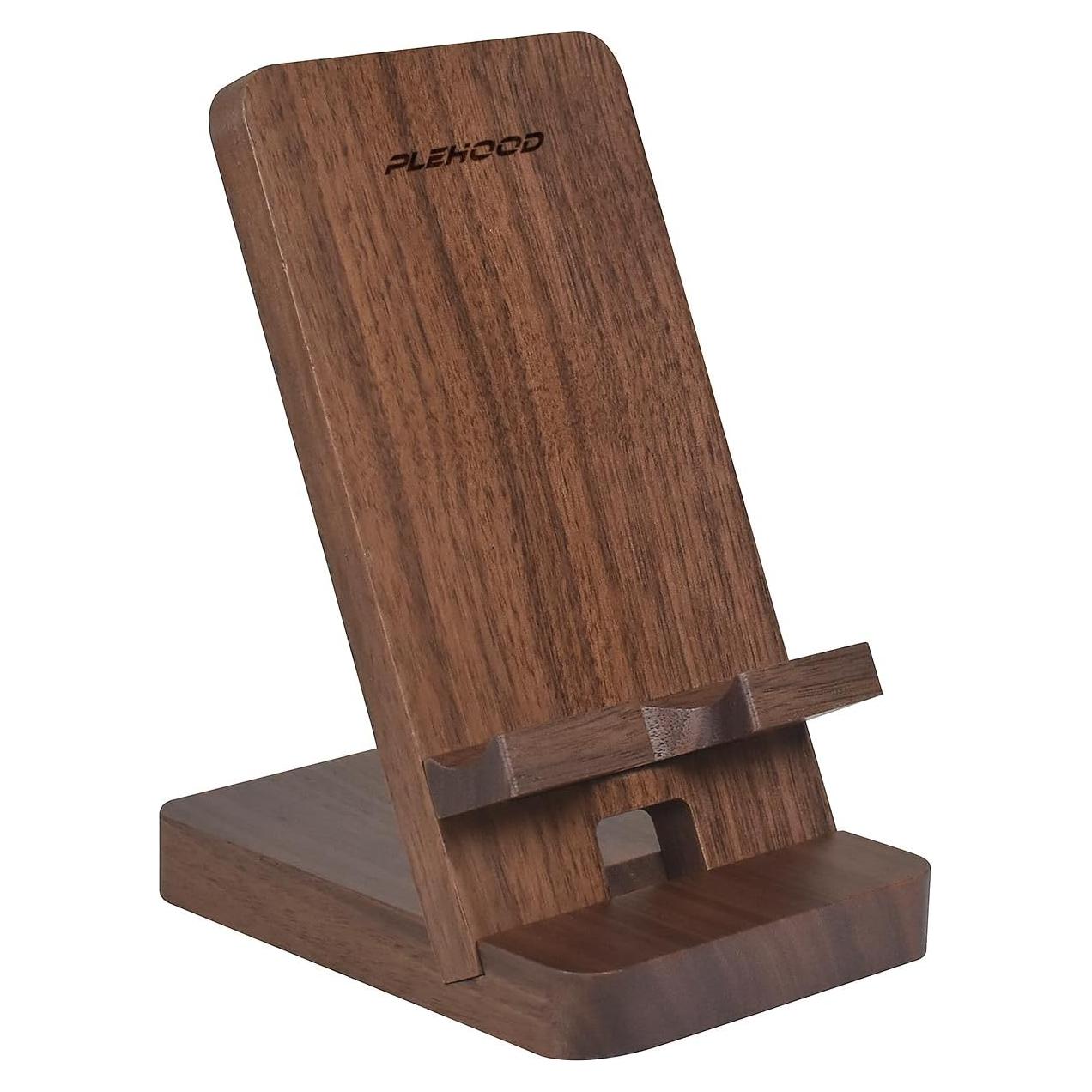 Soporte de Teléfono de Madera de Nuez Plehood - Portátil y Estable