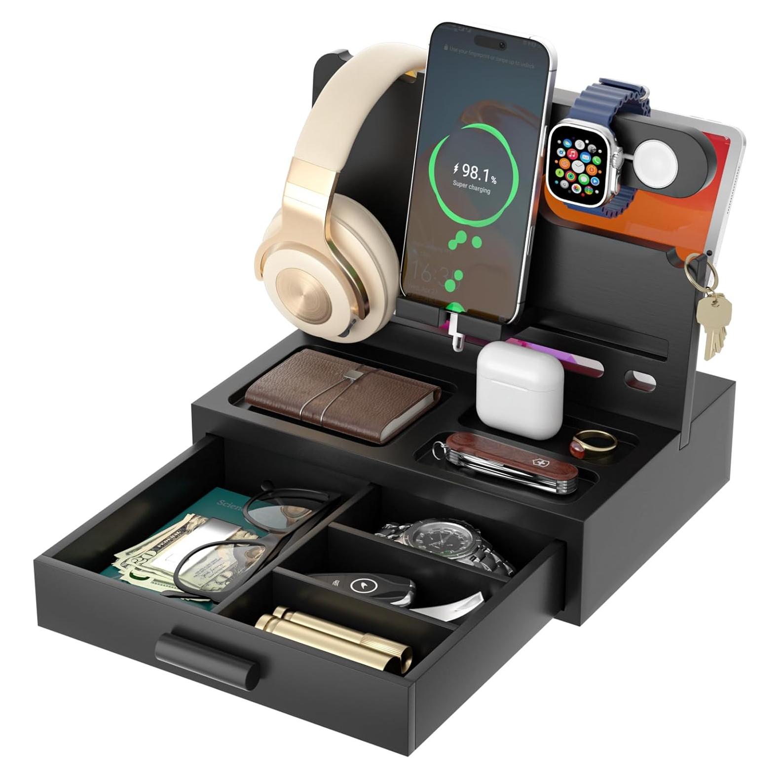 Estación de Acoplamiento Vdamu para Teléfonos y Accesorios - Organizador de Escritorio en Madera Negra