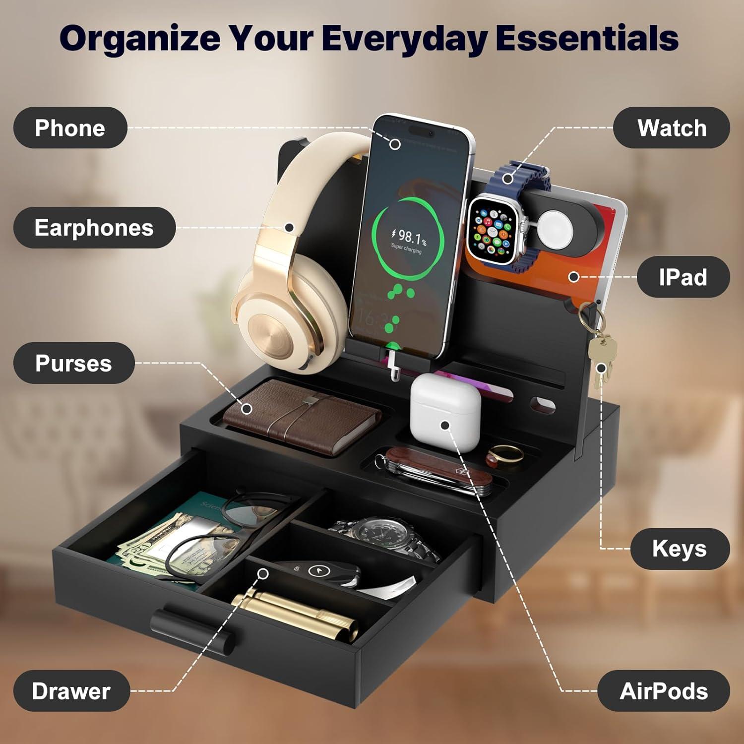 Estación de Acoplamiento Vdamu para Teléfonos y Accesorios - Organizador de Escritorio en Madera Negra