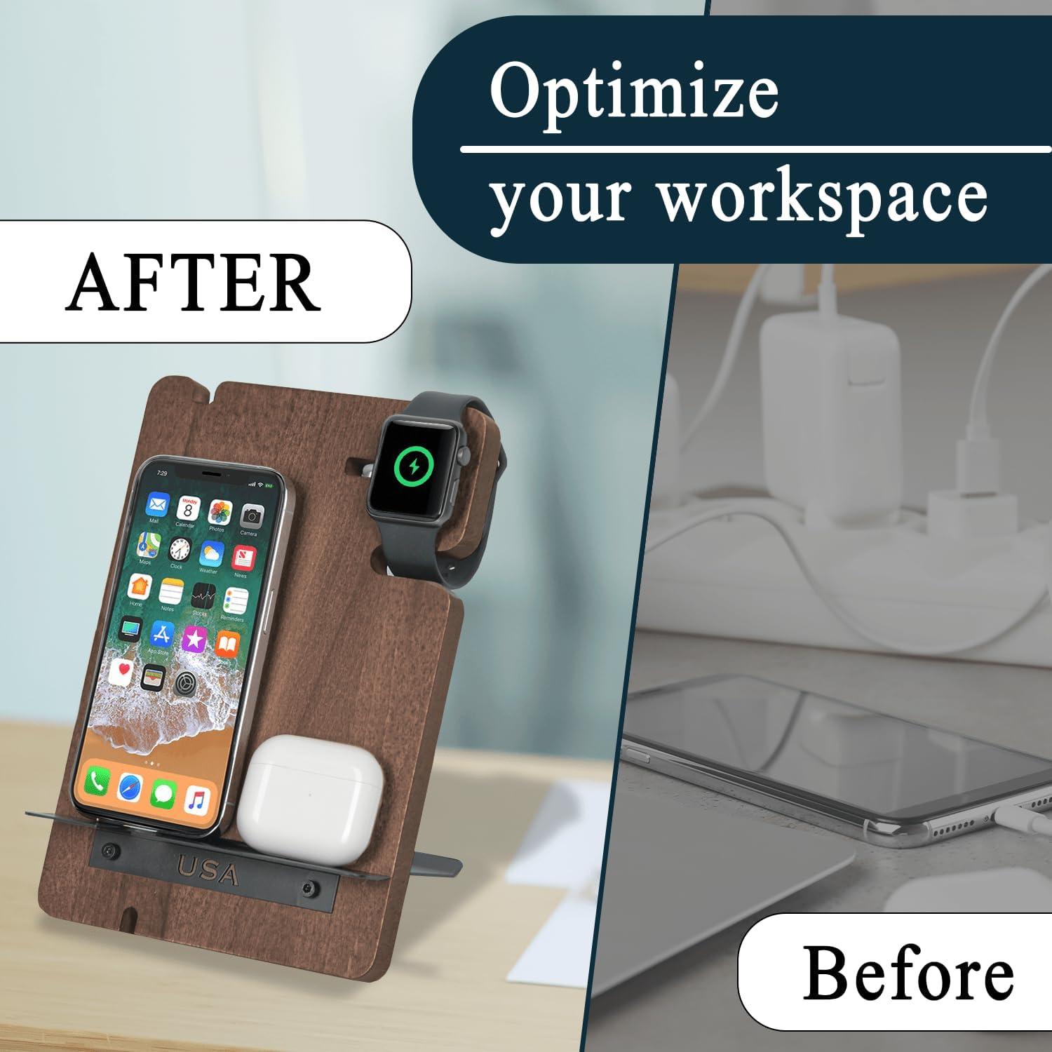 Estación de Carga de Madera JACKCUBE MK243 - Organizador Multifuncional