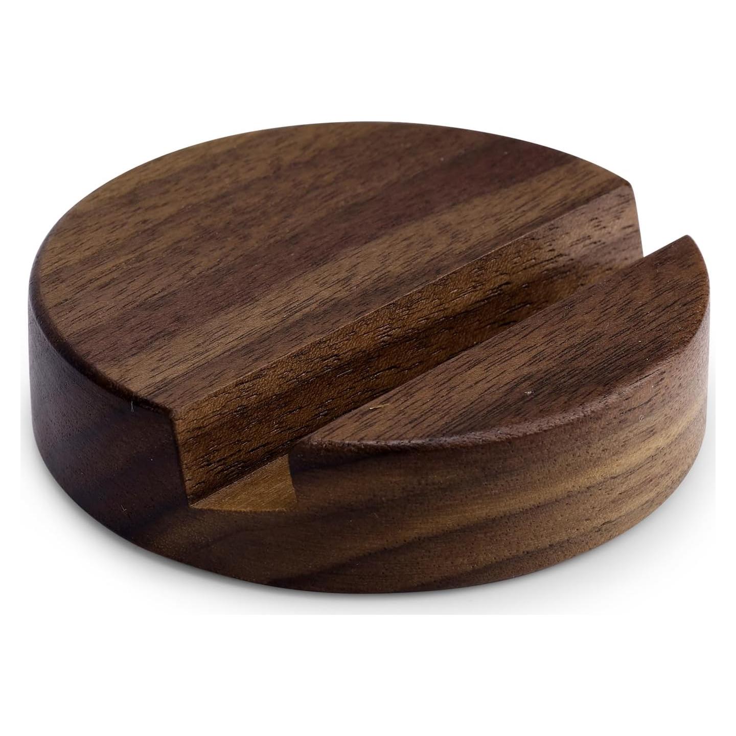 Soporte de Teléfono de Madera Nogal 8x8cm para Escritorio