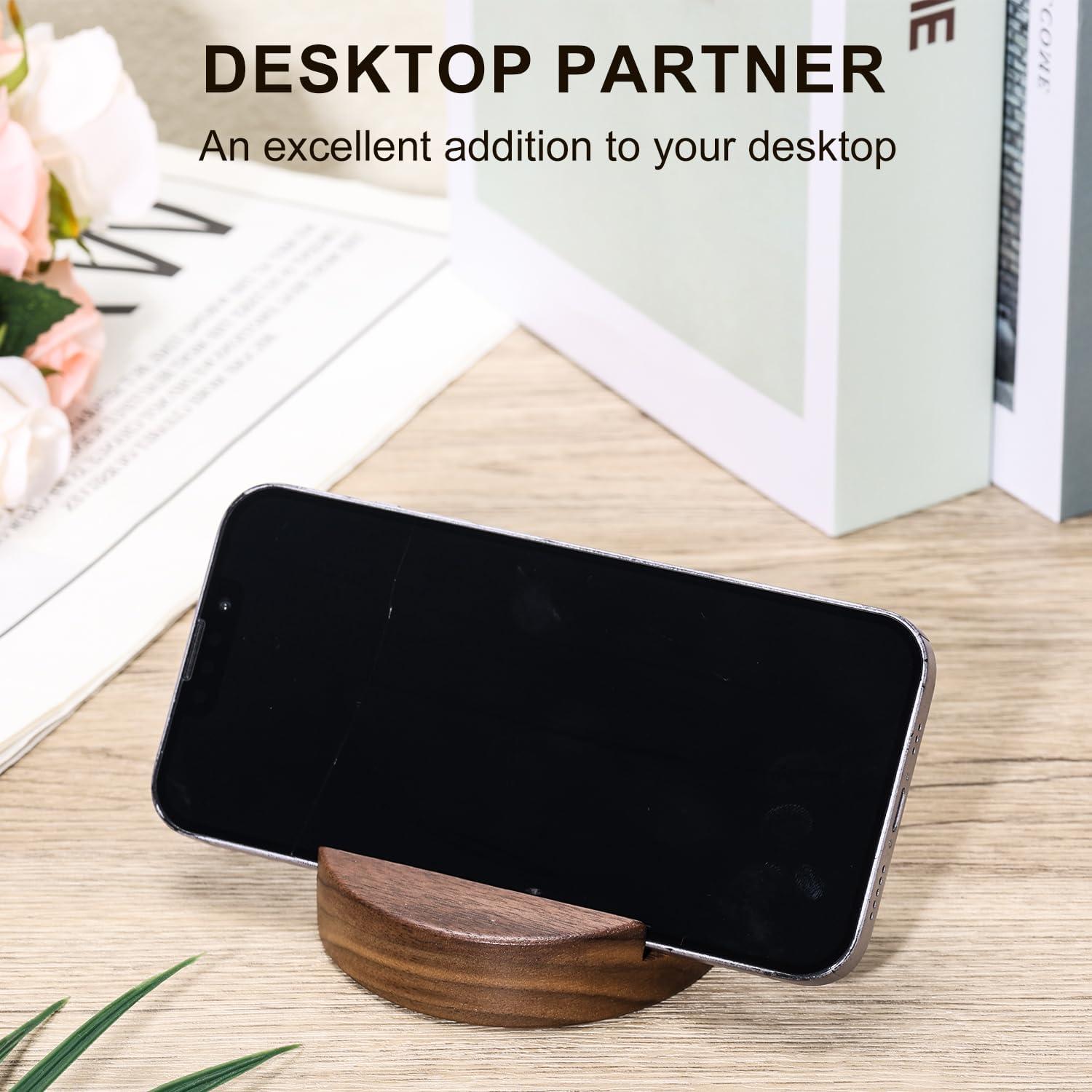 Soporte de Teléfono de Madera Nogal 8x8cm para Escritorio