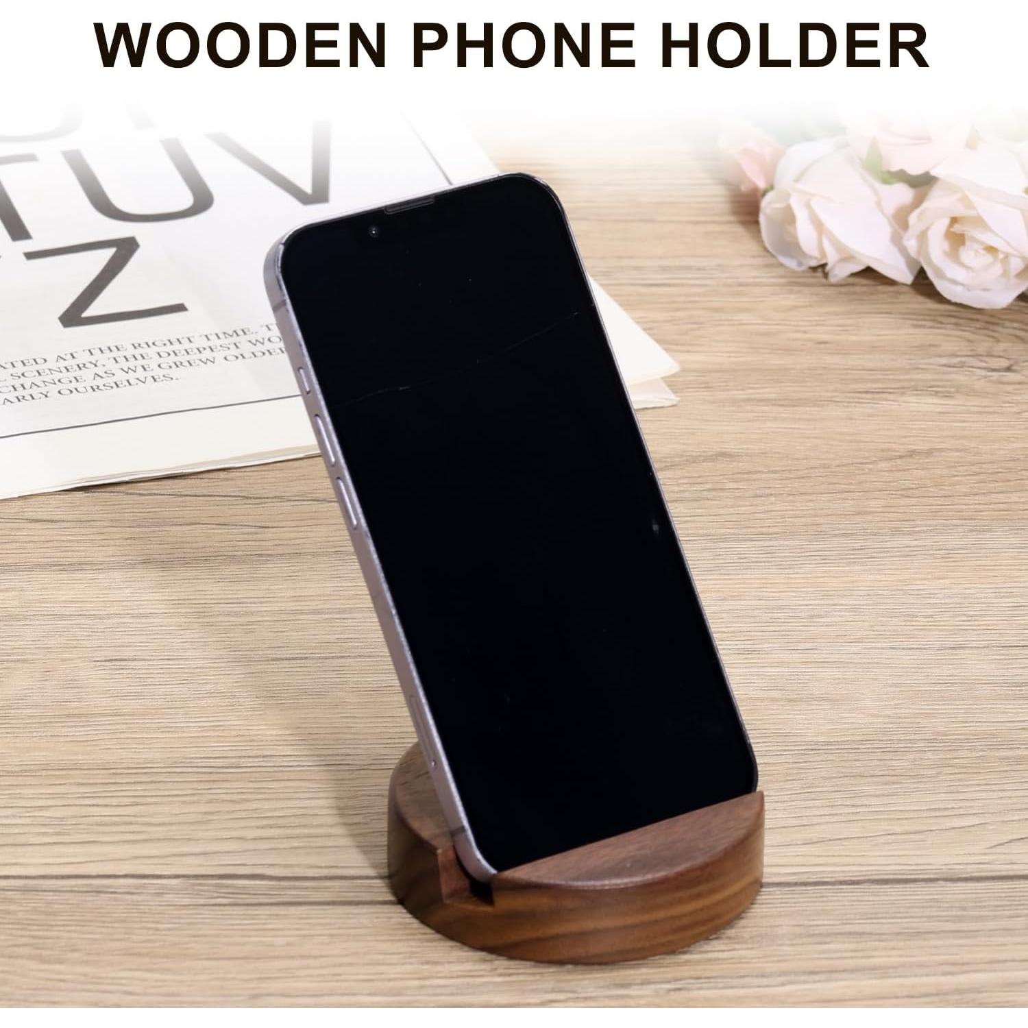 Soporte de Teléfono de Madera Nogal 8x8cm para Escritorio