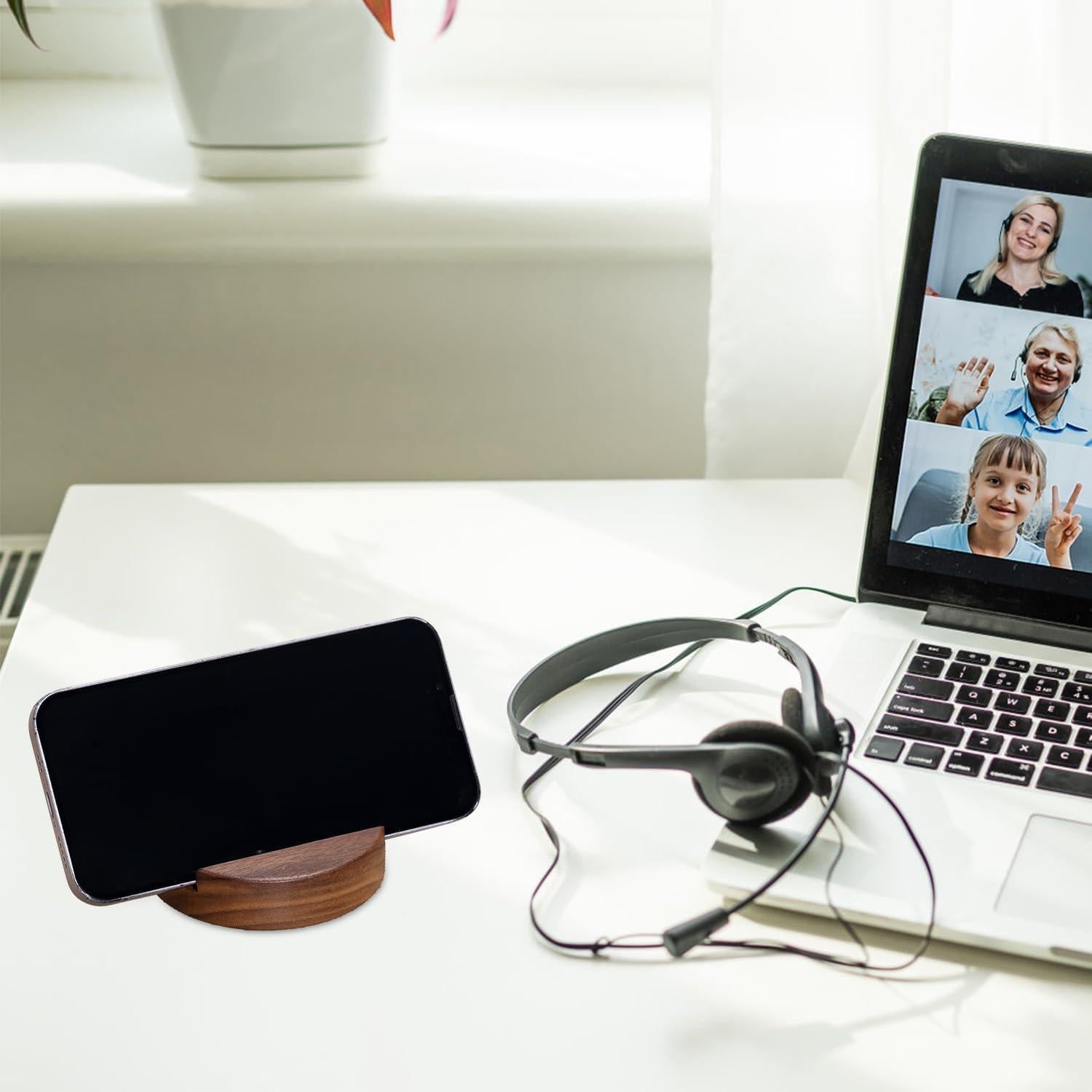 Soporte de Teléfono de Madera Nogal 8x8cm para Escritorio