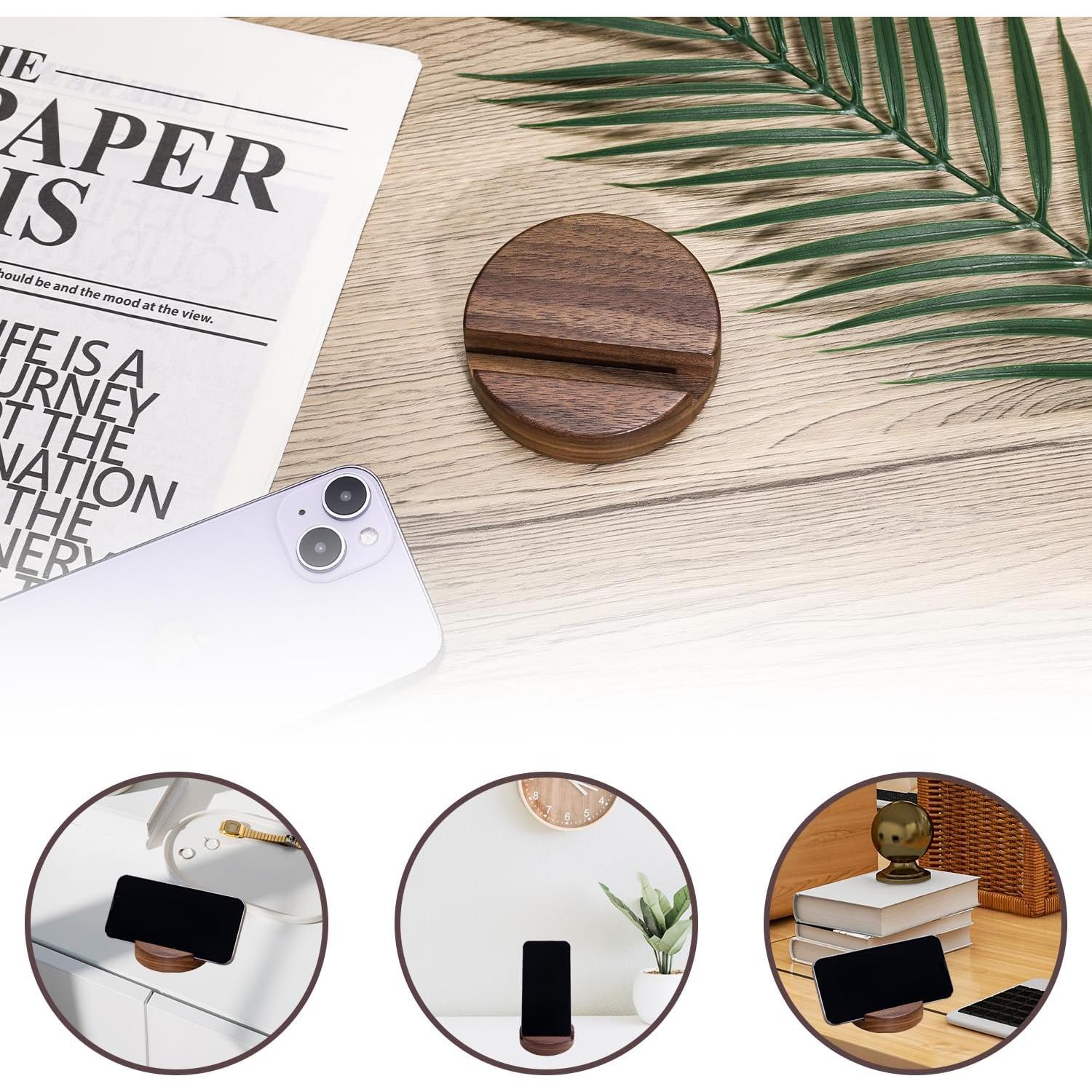 Soporte de Teléfono de Madera Nogal 8x8cm para Escritorio