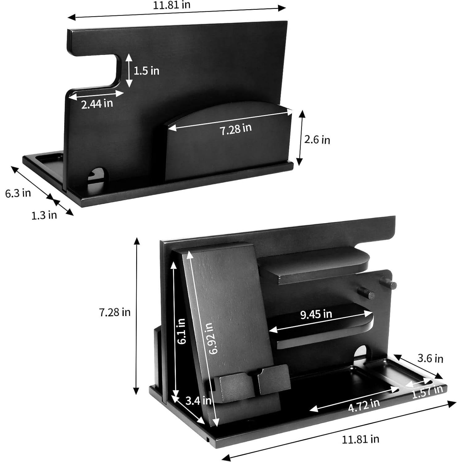 Organizador de Mesita de Noche Foonii en Madera Negra con Soporte