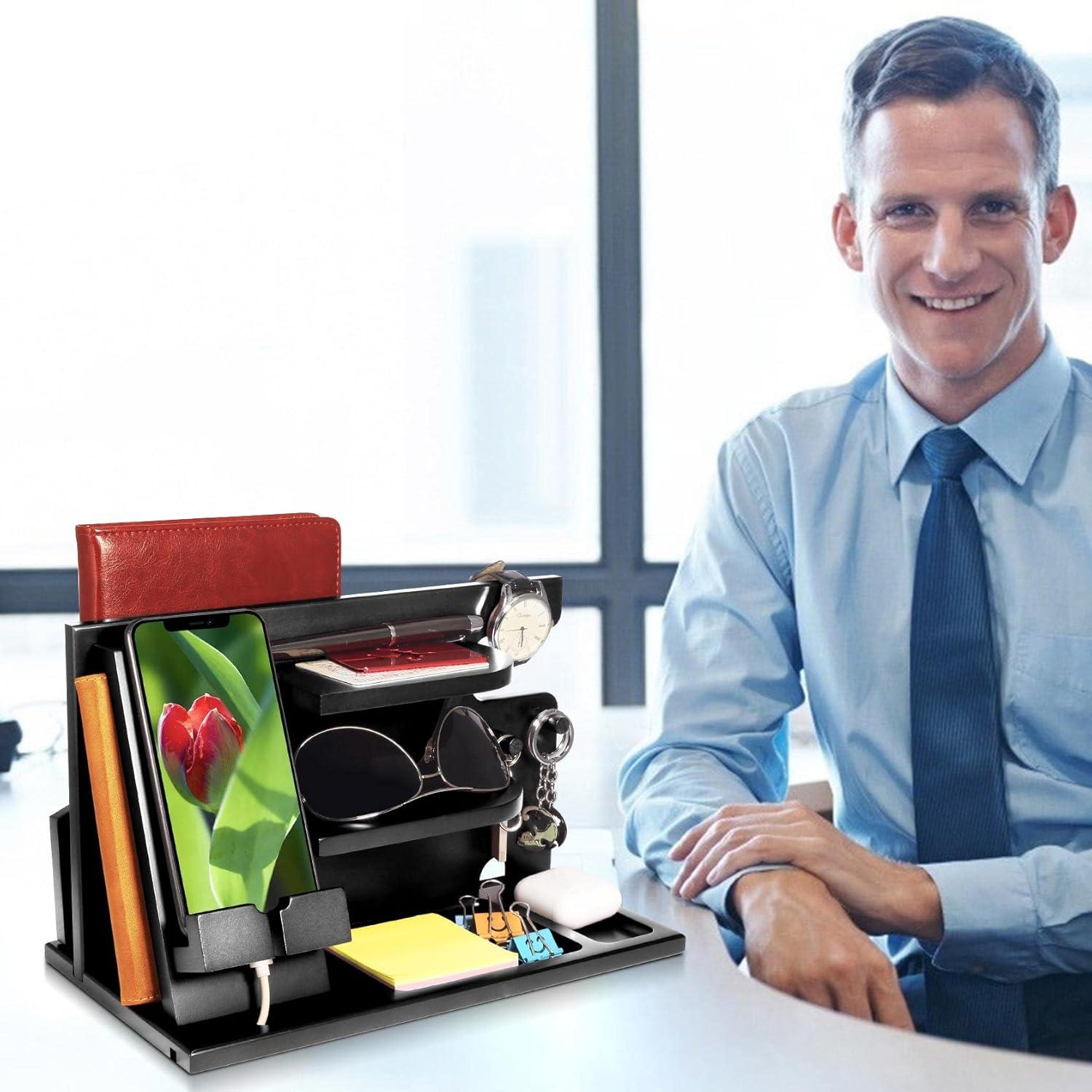 Organizador de Mesita de Noche Foonii en Madera Negra con Soporte