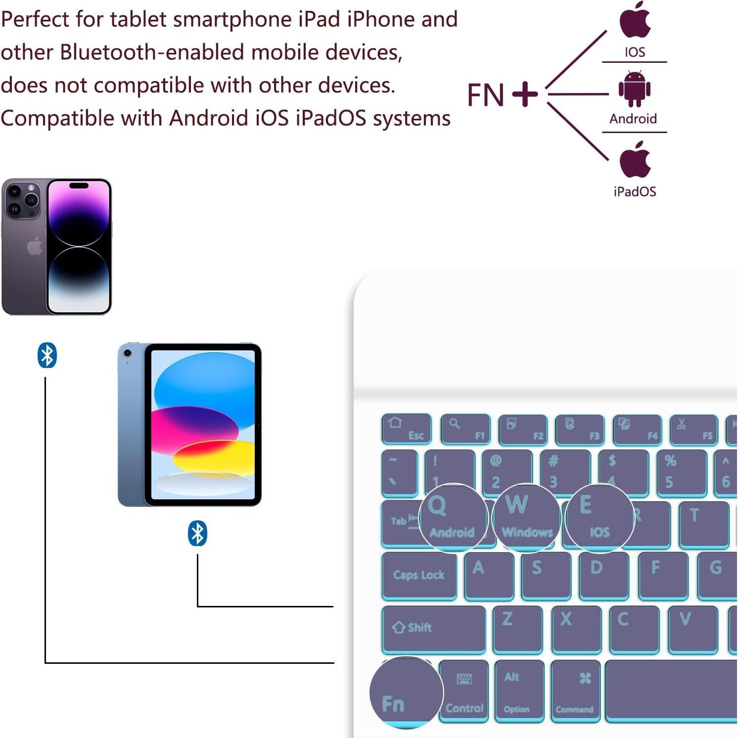 Teclado Bluetooth TopPerfekt Retroiluminado Lavanda 7 Colores