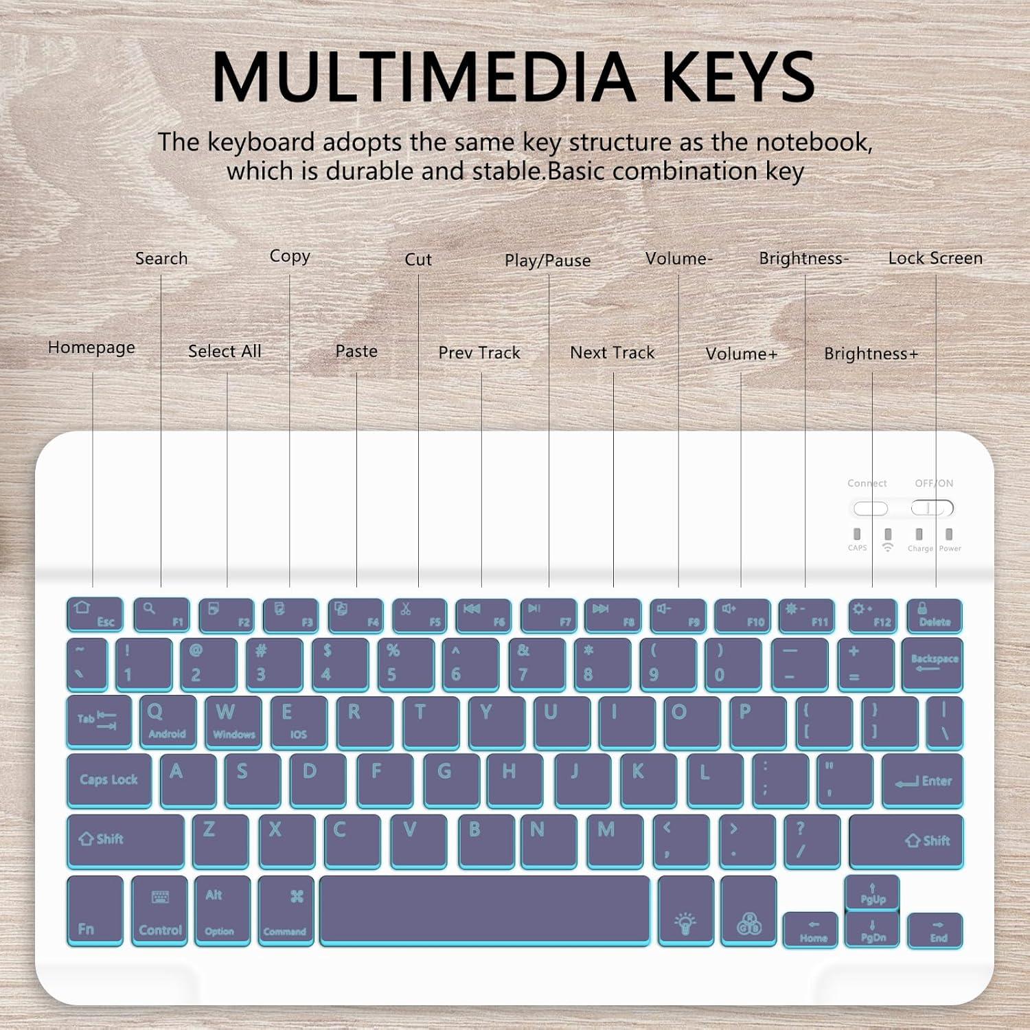 Teclado Bluetooth TopPerfekt Retroiluminado Lavanda 7 Colores