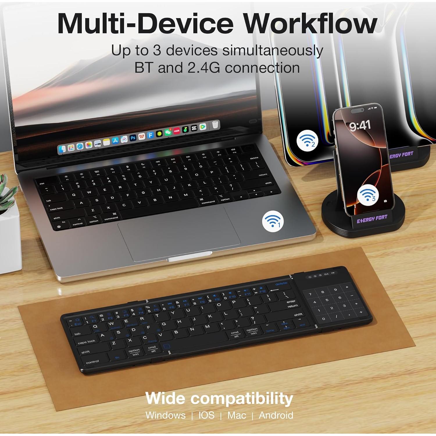 Teclado Plegable Inalámbrico MOSHOU con Touchpad y Numérico