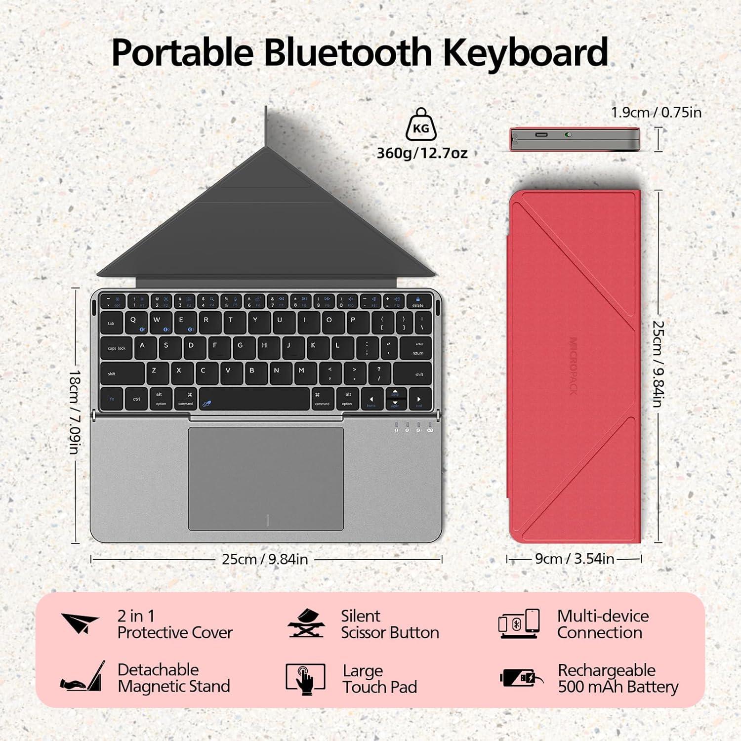 Teclado Bluetooth Plegable MicroPack K-F01-RD con Touchpad