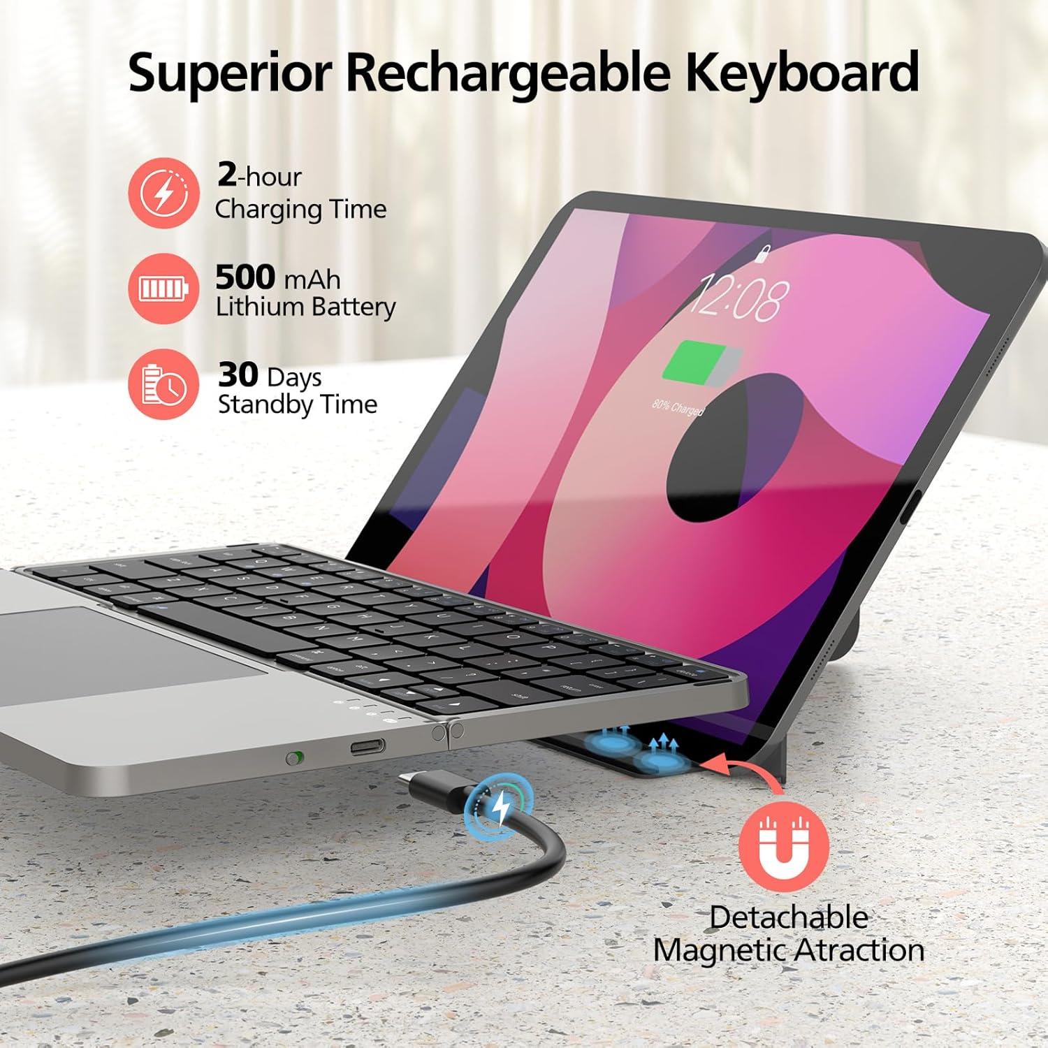 Teclado Bluetooth Plegable MicroPack K-F01-RD con Touchpad