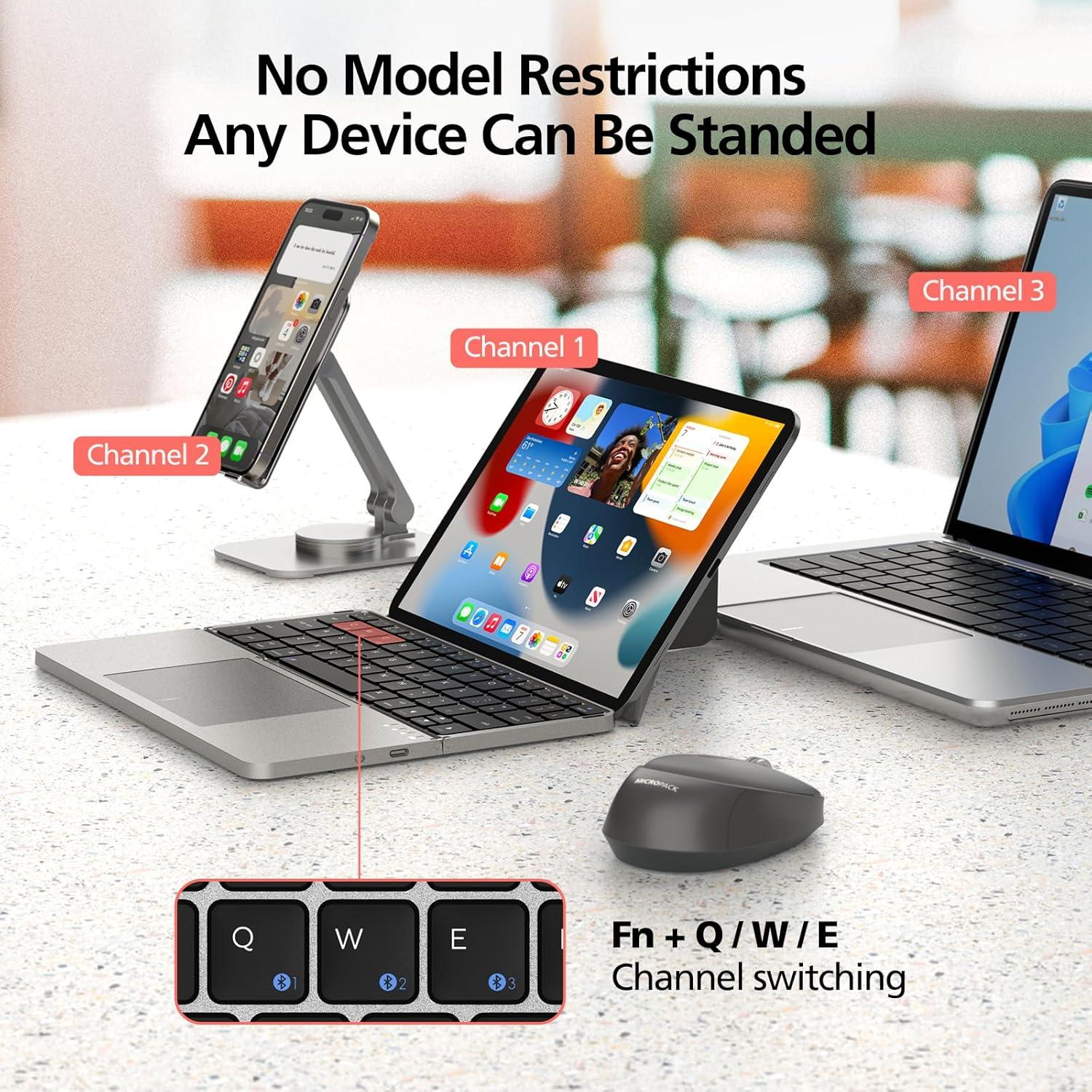 Teclado Bluetooth Plegable MicroPack K-F01-RD con Touchpad