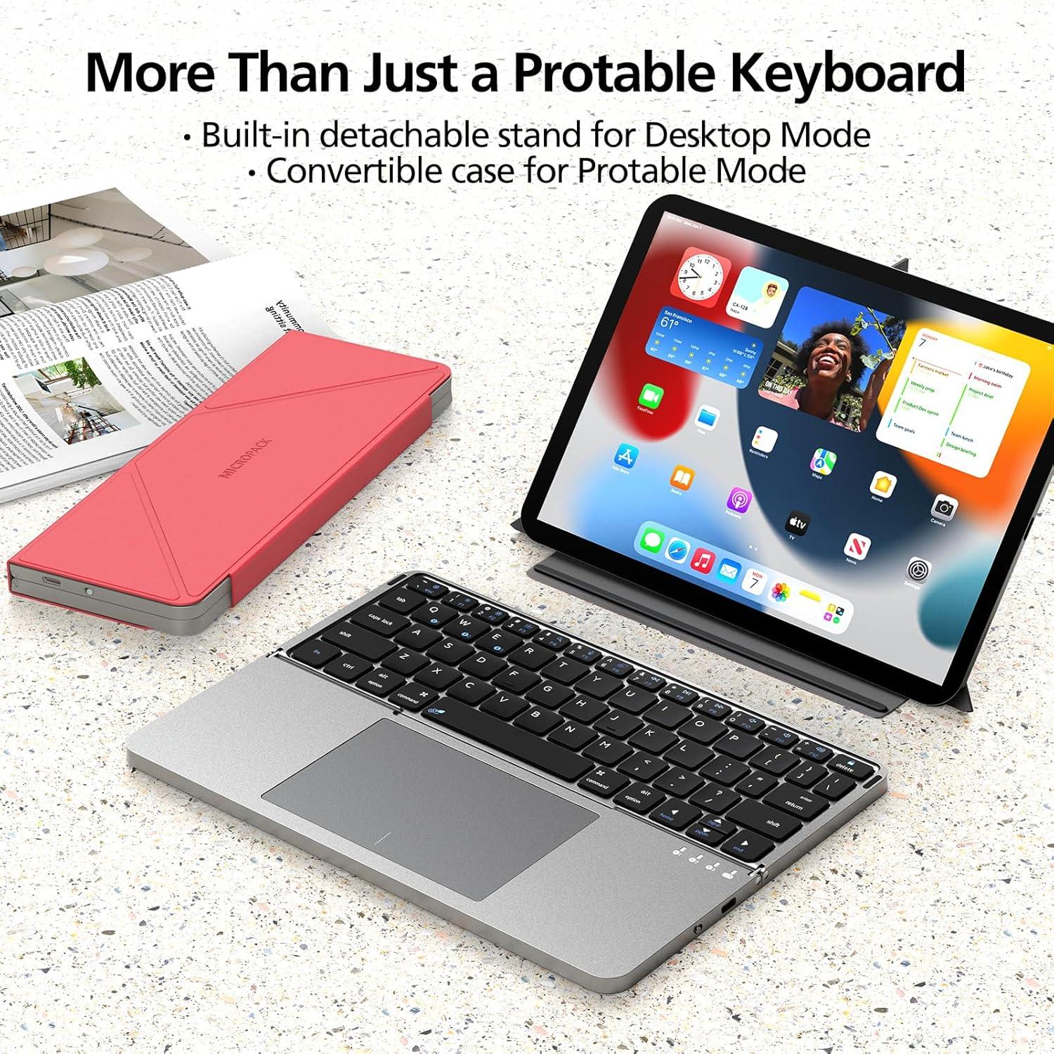 Teclado Bluetooth Plegable MicroPack K-F01-RD con Touchpad