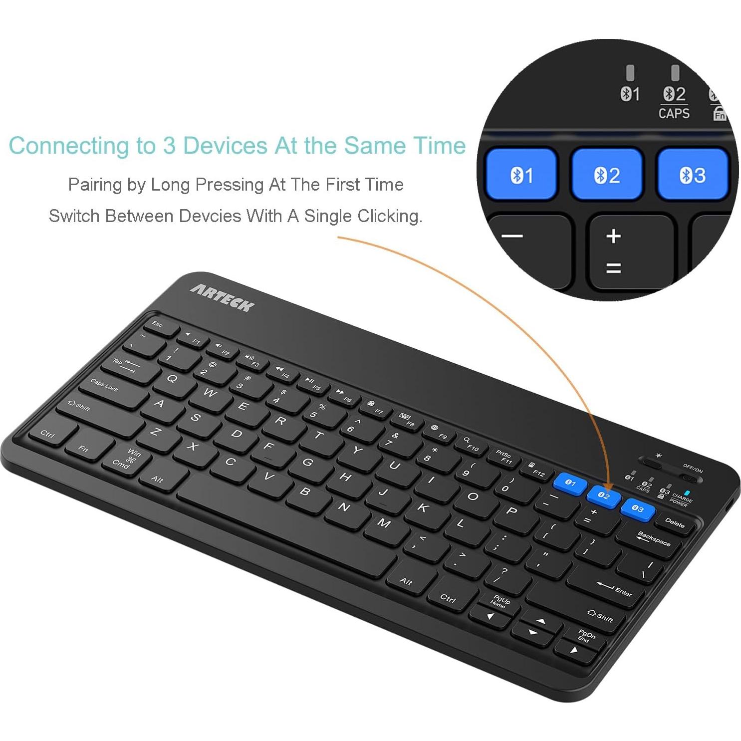 Teclado Inalámbrico Bluetooth Arteck HB220B Retroiluminado 7 Colores