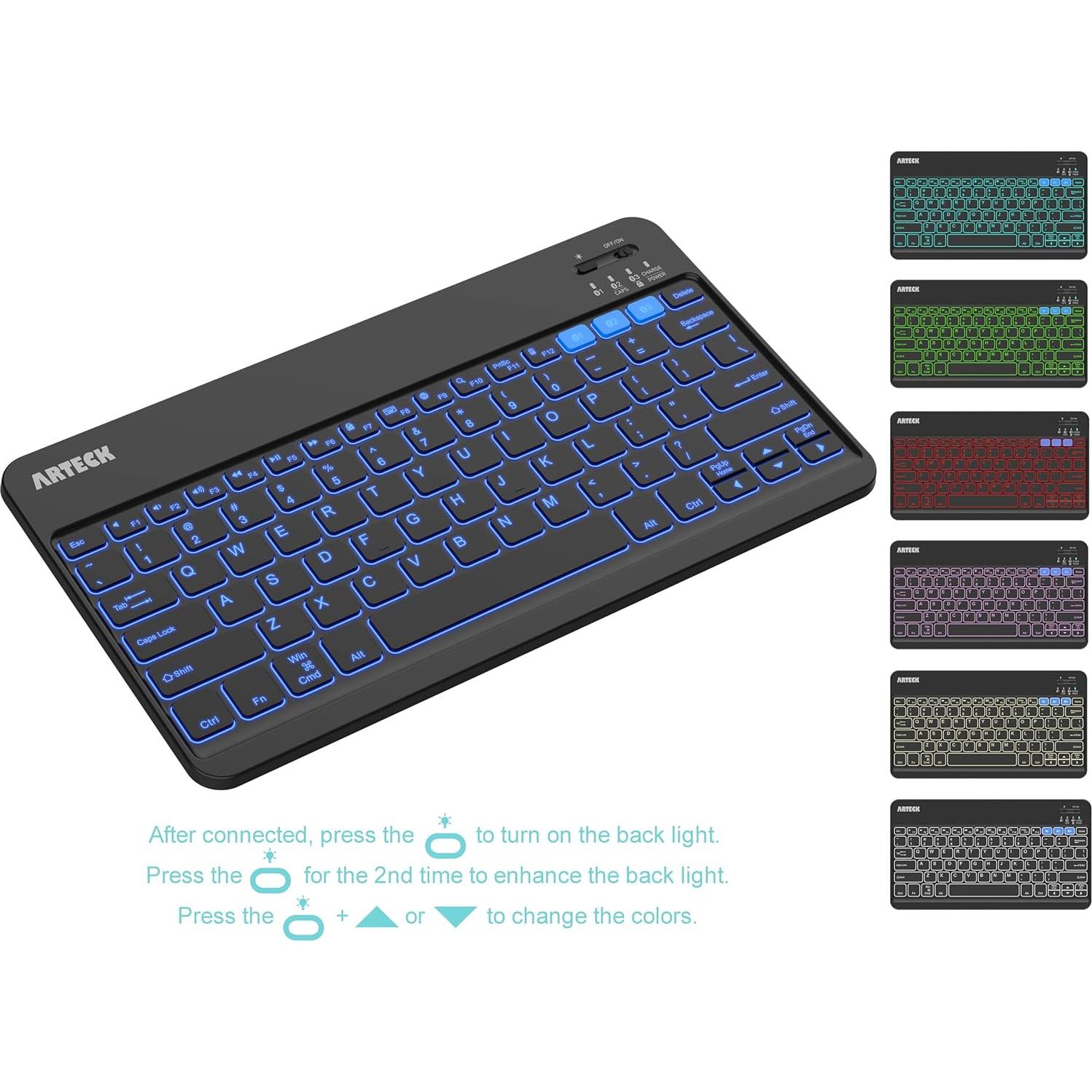 Teclado Inalámbrico Bluetooth Arteck HB220B Retroiluminado 7 Colores