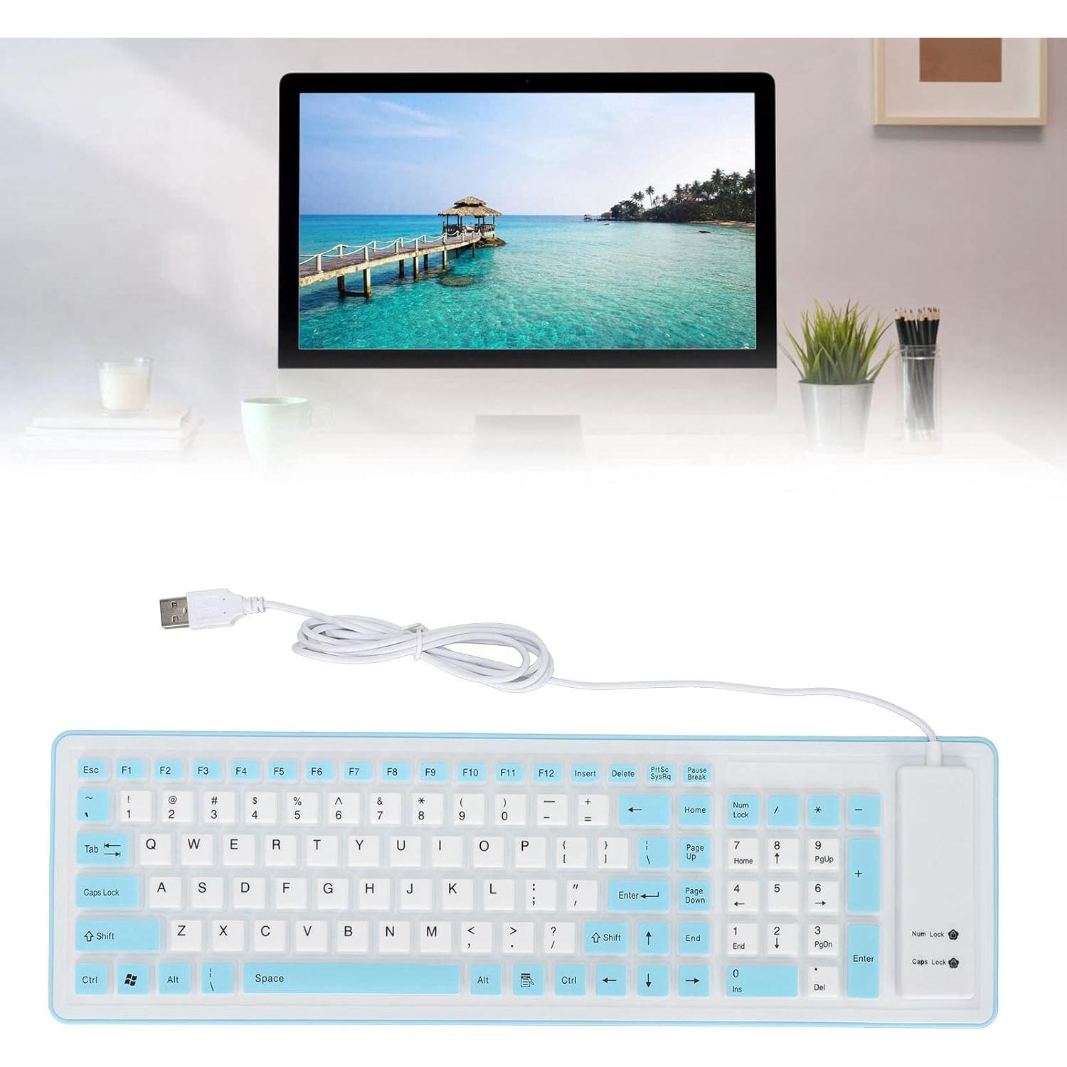 Teclado Plegable de Silicona Heayzoki USB 103 Teclas Azul