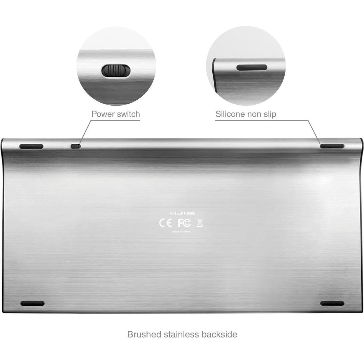 Teclado Bluetooth Arteck Inalámbrico Universal Acero 28.2x13.5cm