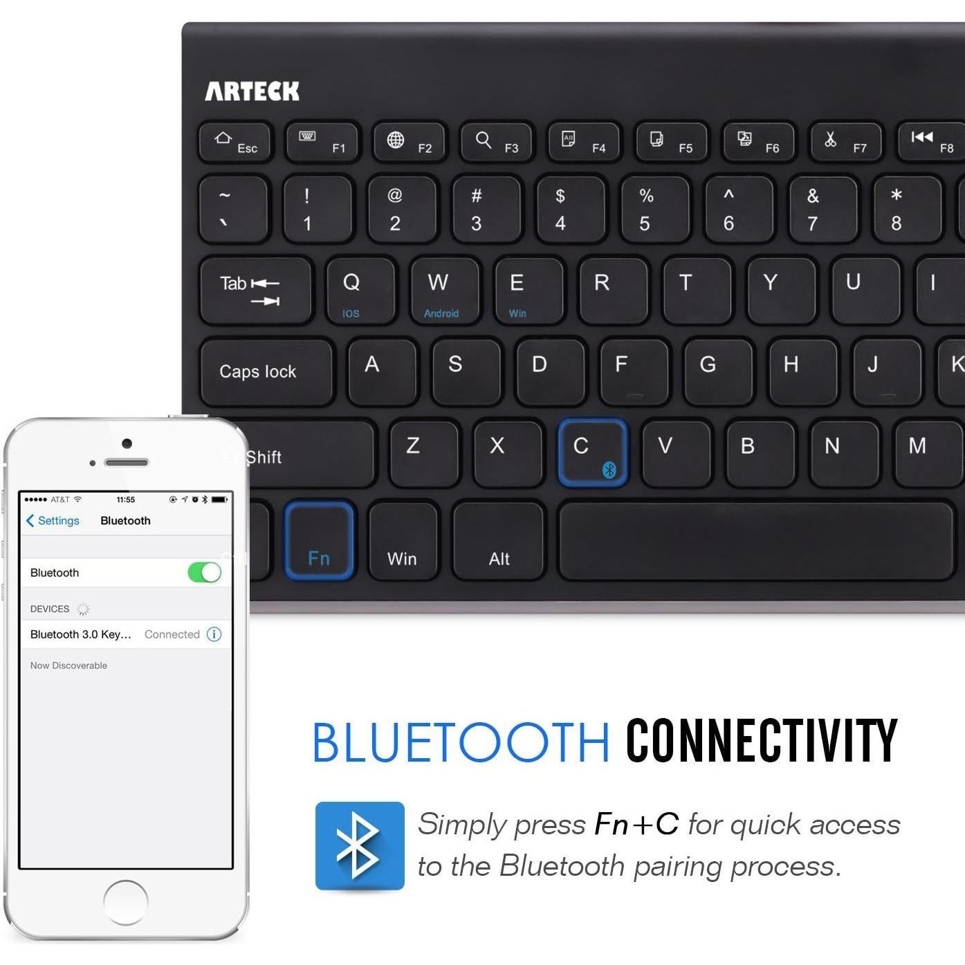 Teclado Bluetooth Arteck Inalámbrico Universal Acero 28.2x13.5cm