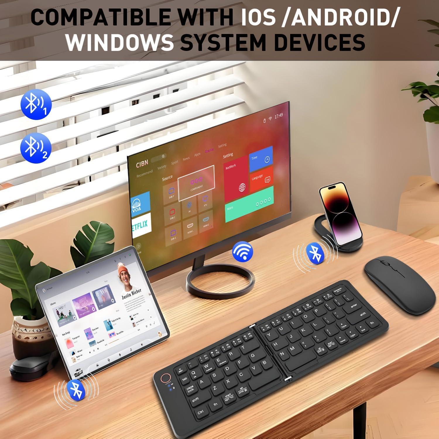 Combo Teclado y Ratón Plegables KUNSI Bluetooth con Funda