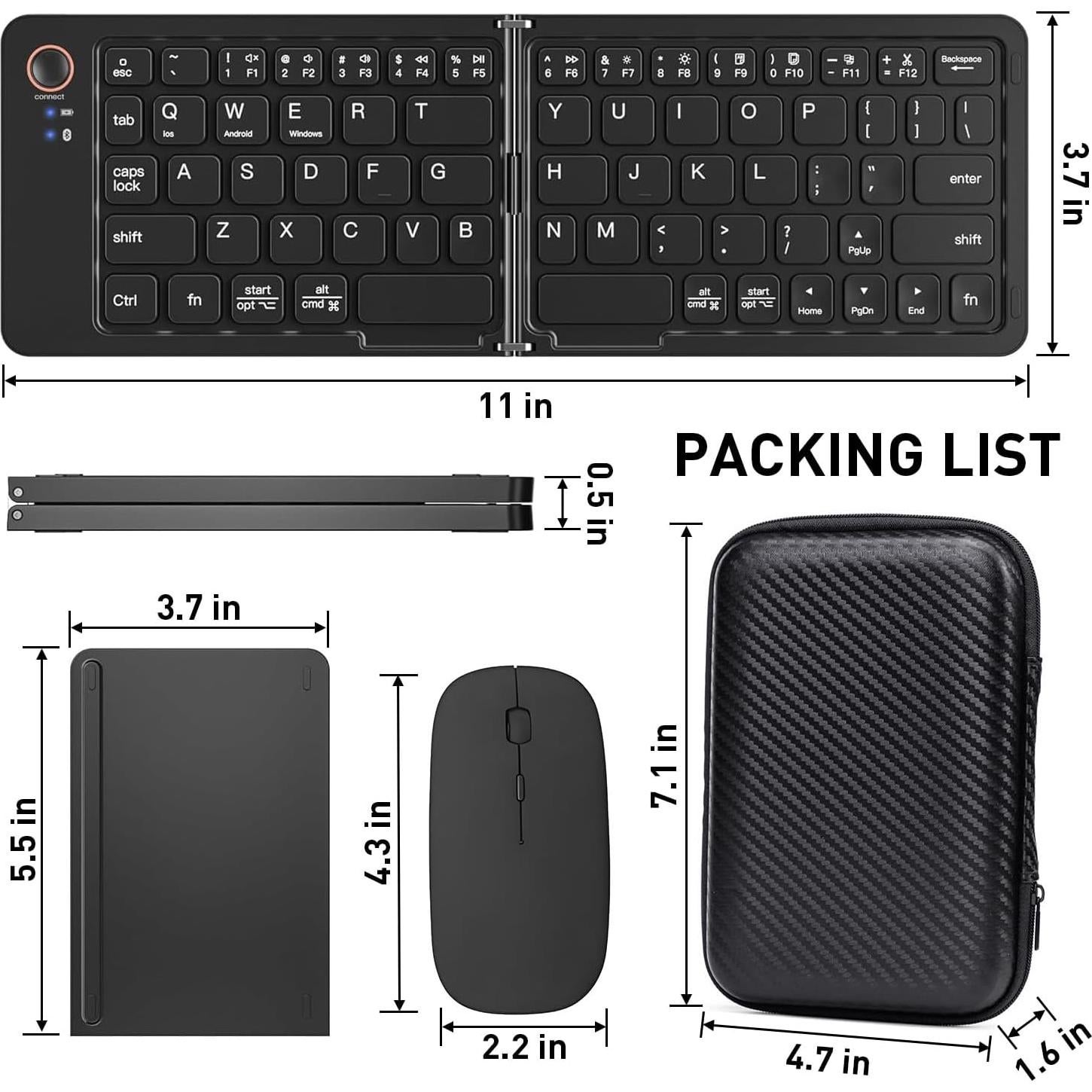 Combo Teclado y Ratón Plegables KUNSI Bluetooth con Funda