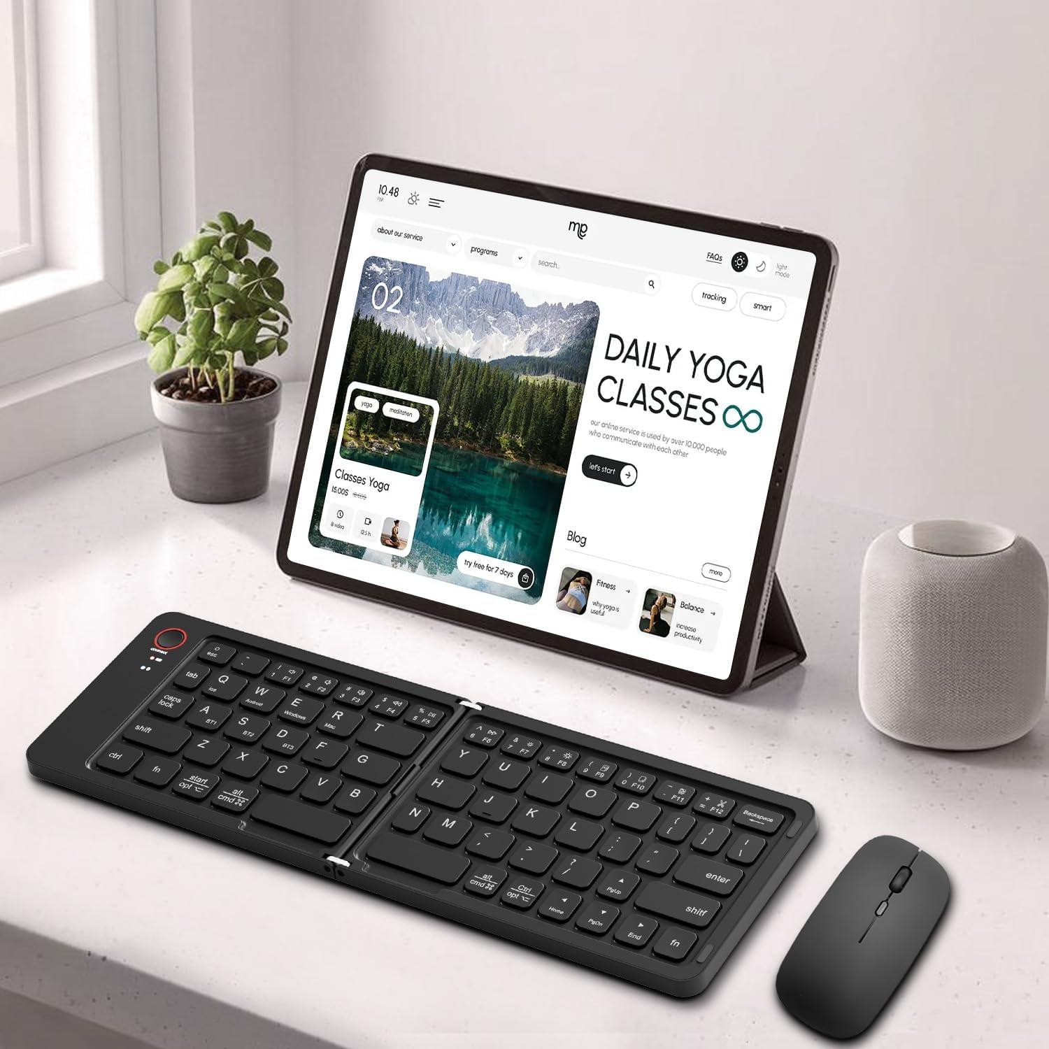 Combo Teclado y Ratón Plegables KUNSI Bluetooth con Funda