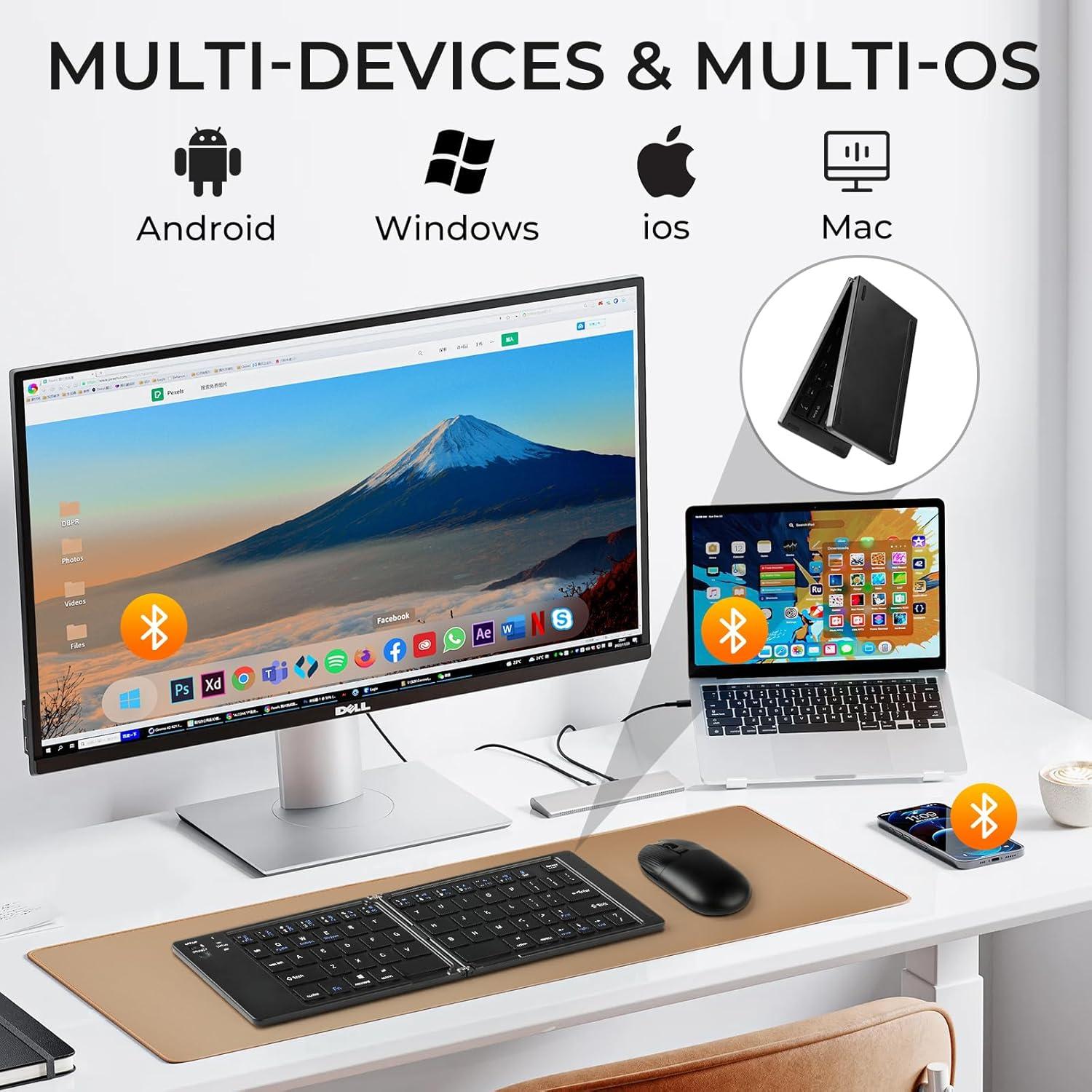 Teclado y Ratón Plegables KASING Inalámbricos USB-C Negro