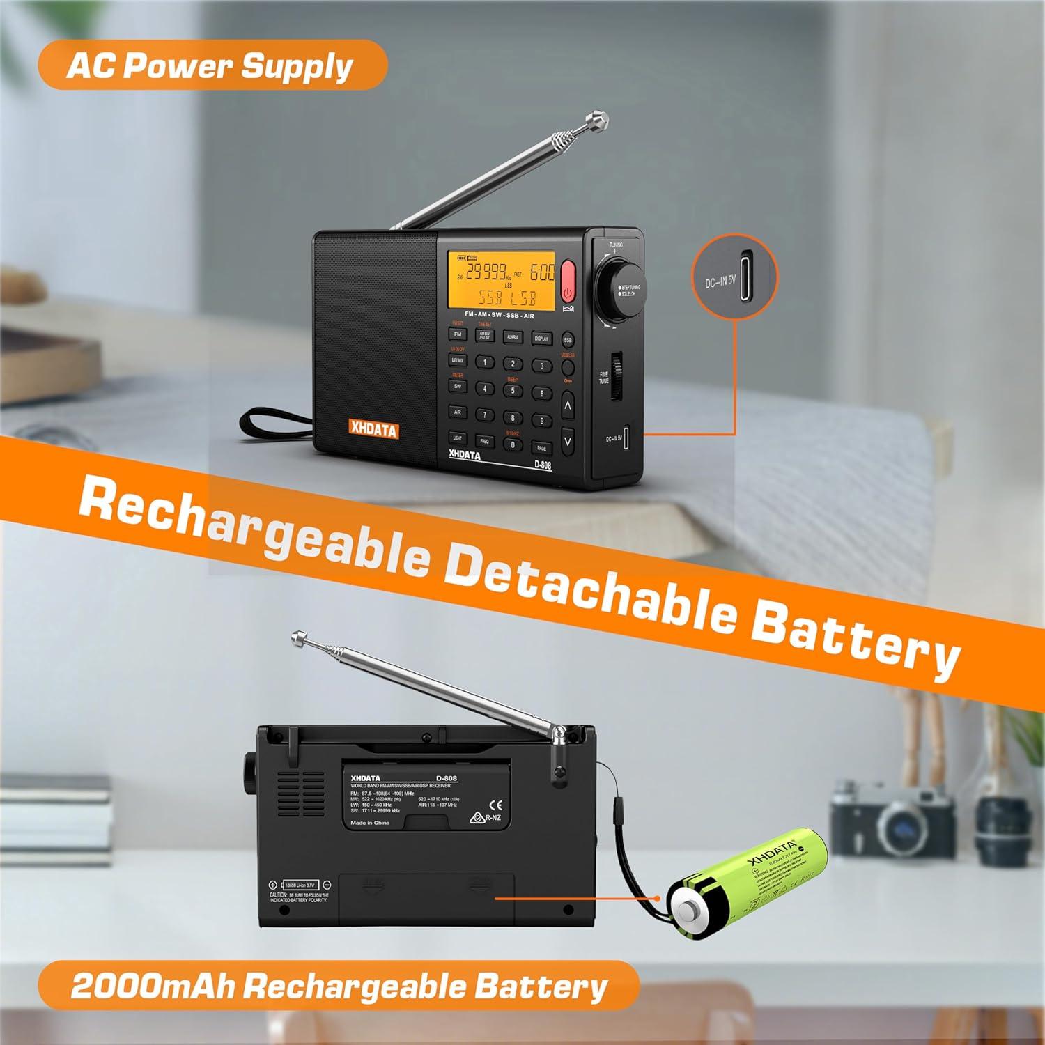 Radio Portátil Multibanda XHDATA D808 AM FM SW LW SSB