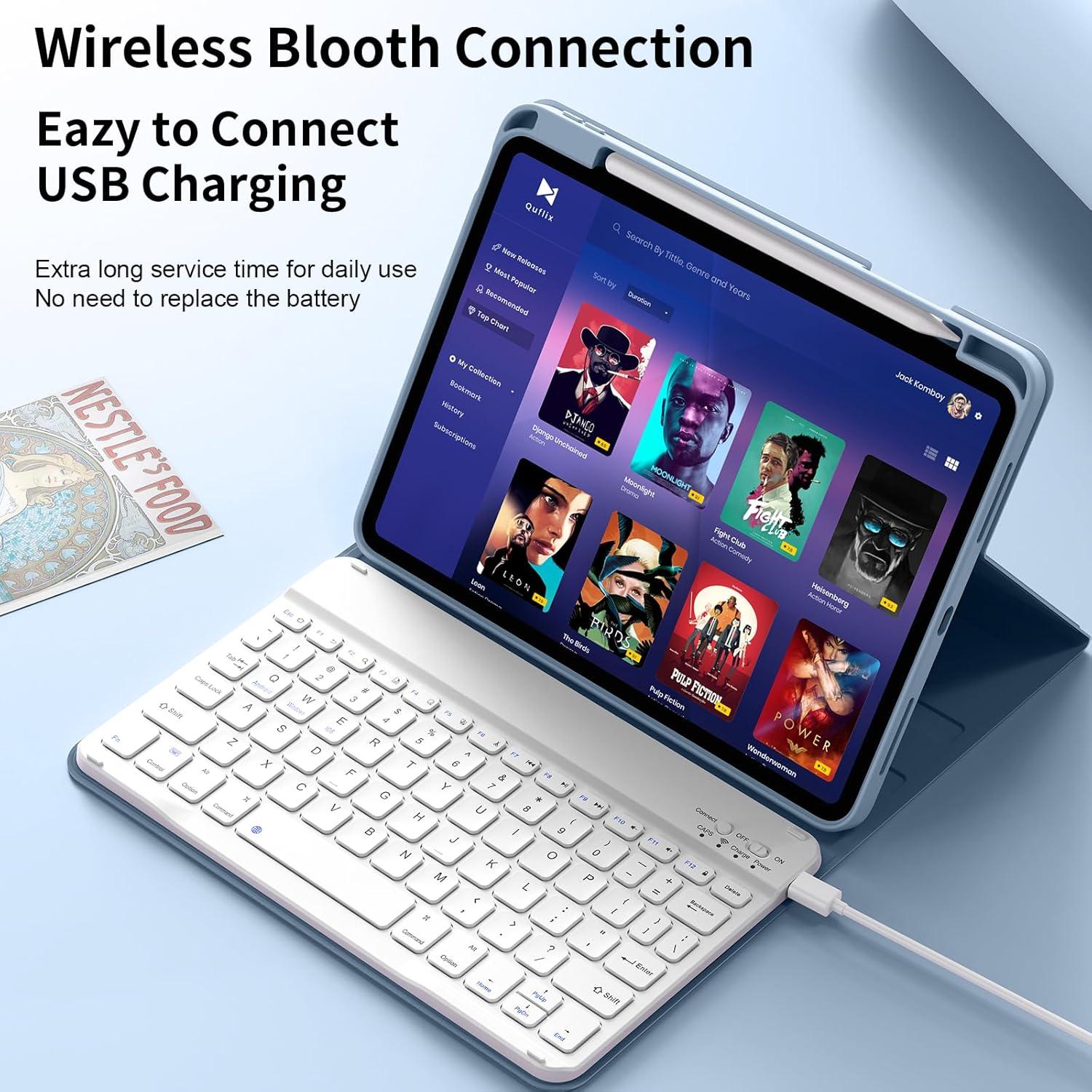 Funda con Teclado Inalámbrico KenKe para iPad 11/10ª Gen Azul