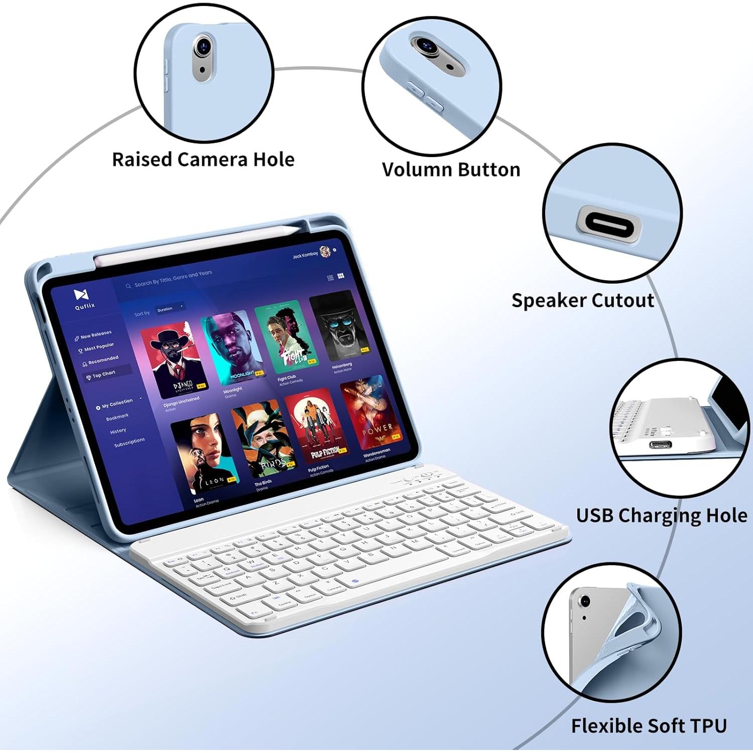 Funda con Teclado Inalámbrico KenKe para iPad 11/10ª Gen Azul